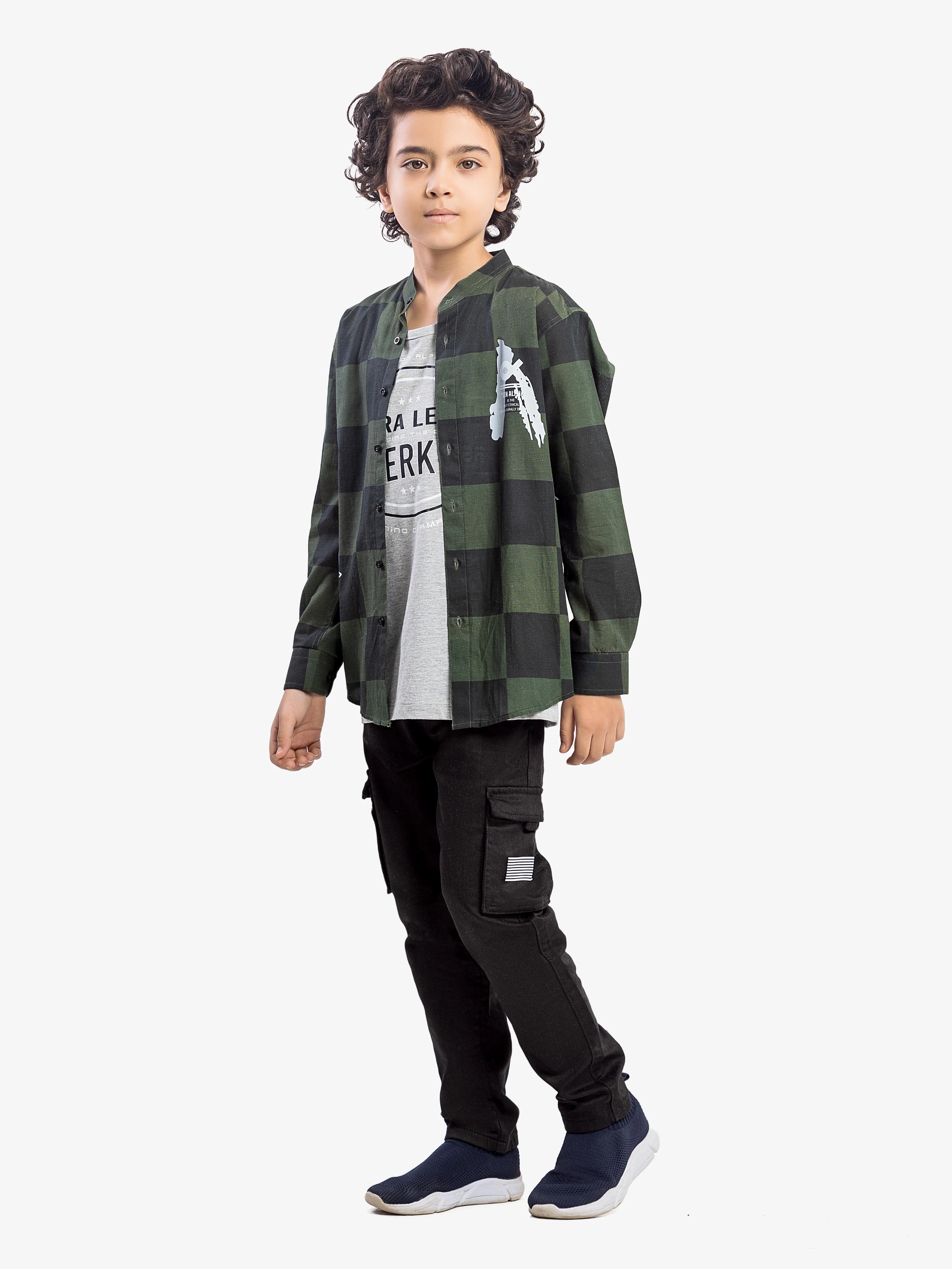 Boy's Green & Black Shirt & Tank Top- EBTS5-27582-2P - Image 2