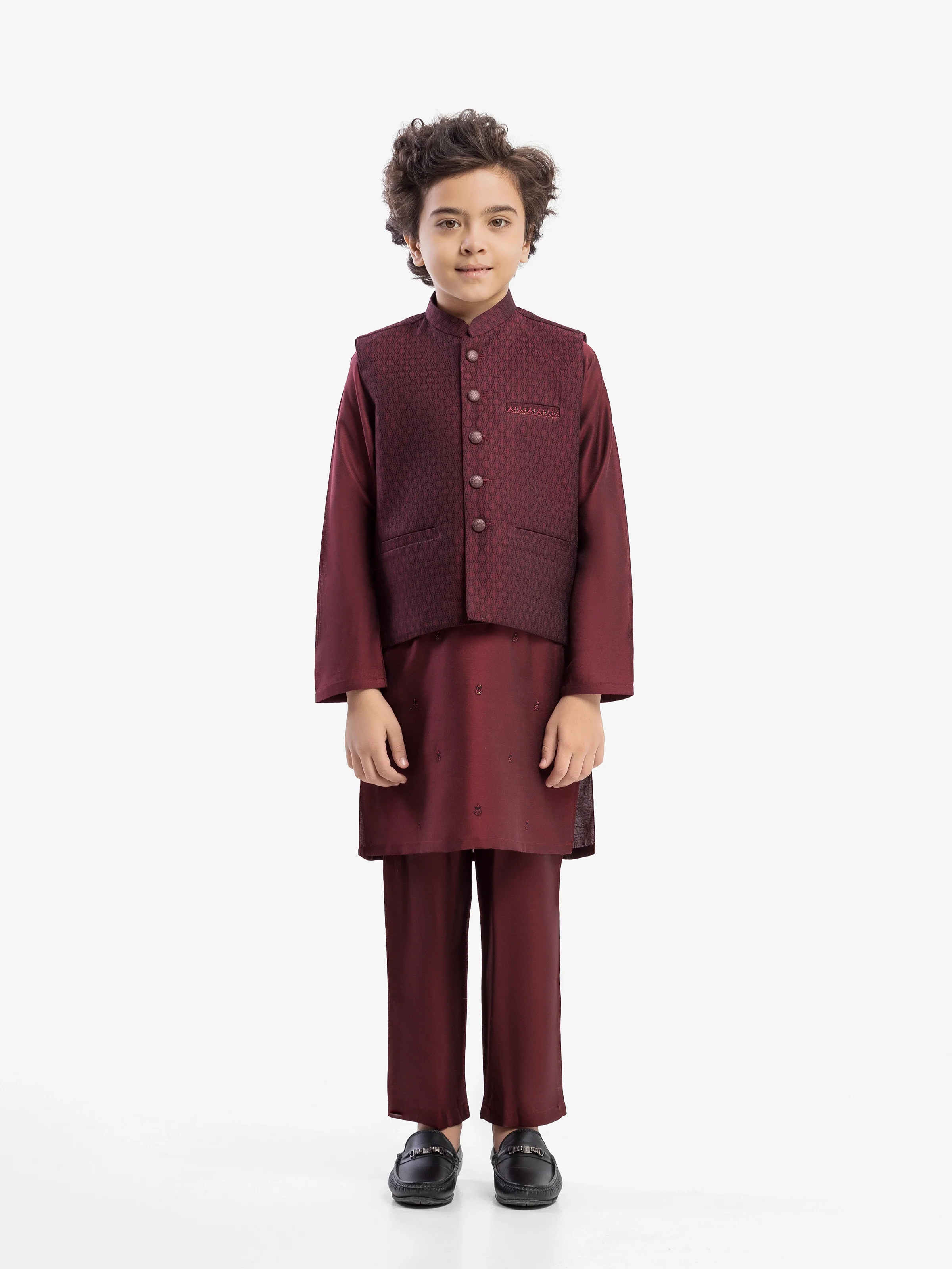 Boy's Maroon Waist Coat Suit - EBTWCSC5-033