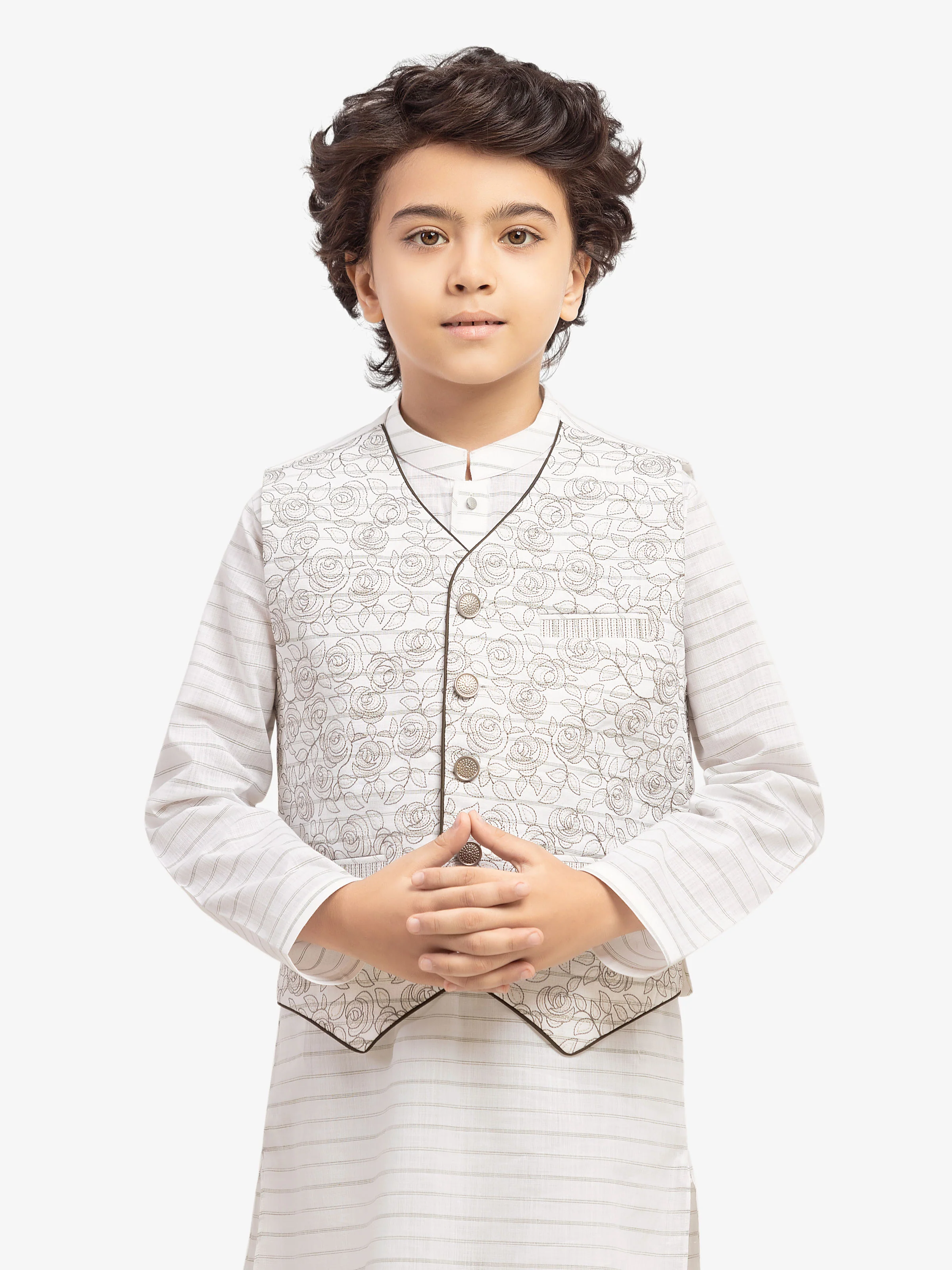 Boy's Off White Waist Coat Suit - EBTWCS5-25209 - Image 2