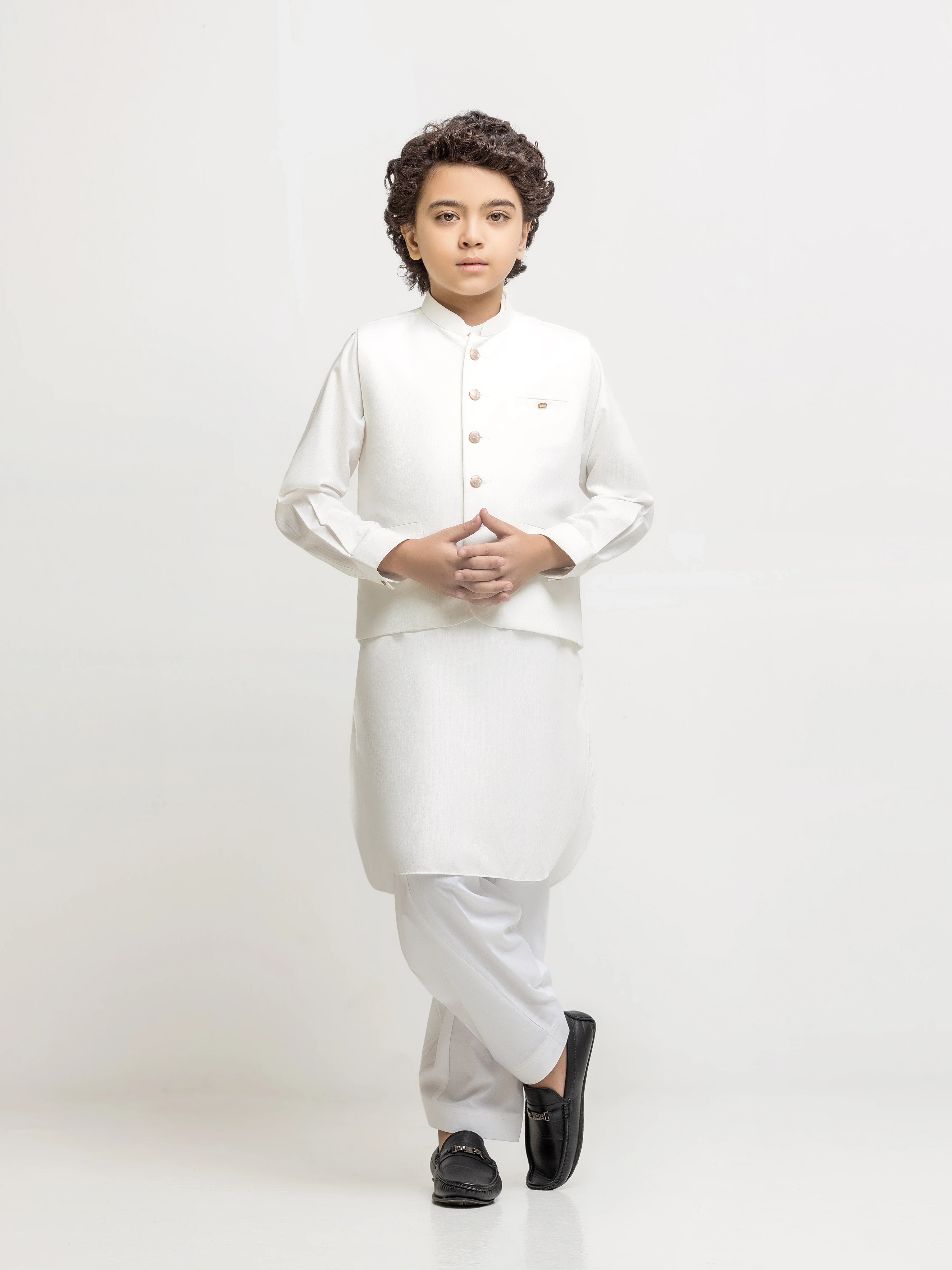 Boy's Off White Waist Coat Suit - ECBTWCS6-095