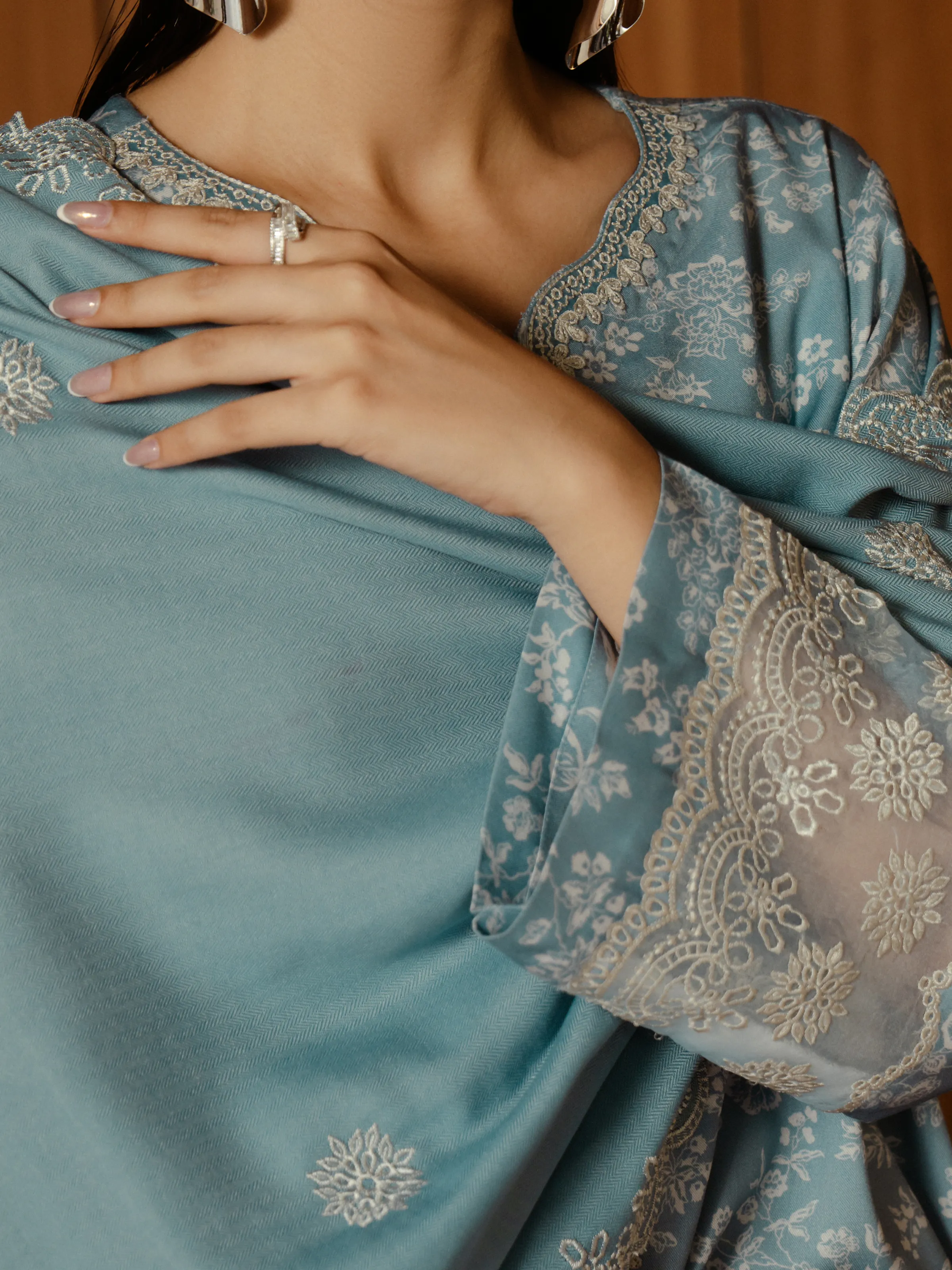 Unstitched Embroidered Marina Twill Shirt Trouser - EWU24V14-30183ST - Image 4
