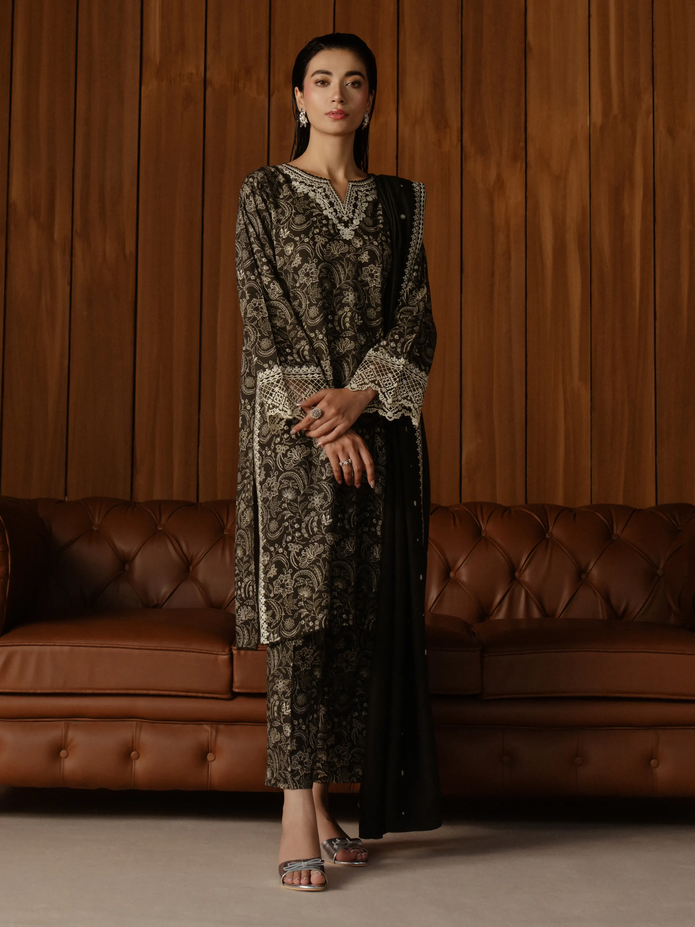 Unstitched Embroidered Marina Twill Shirt Trouser - EWU24V14-30185ST