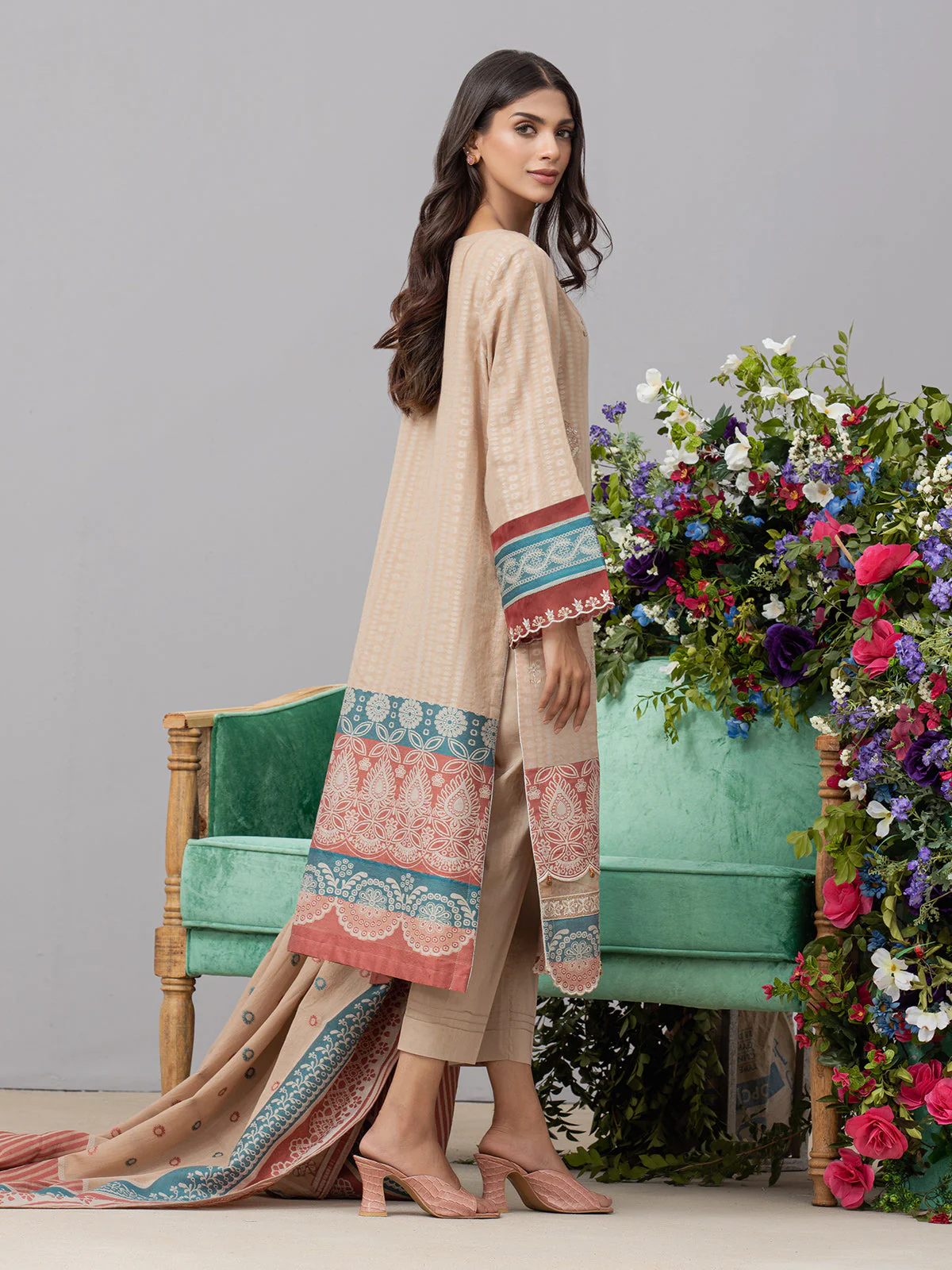 Unstitched Embroidered Jacquard Shirt Dupatta - EWU24V3-26734SD - Image 4