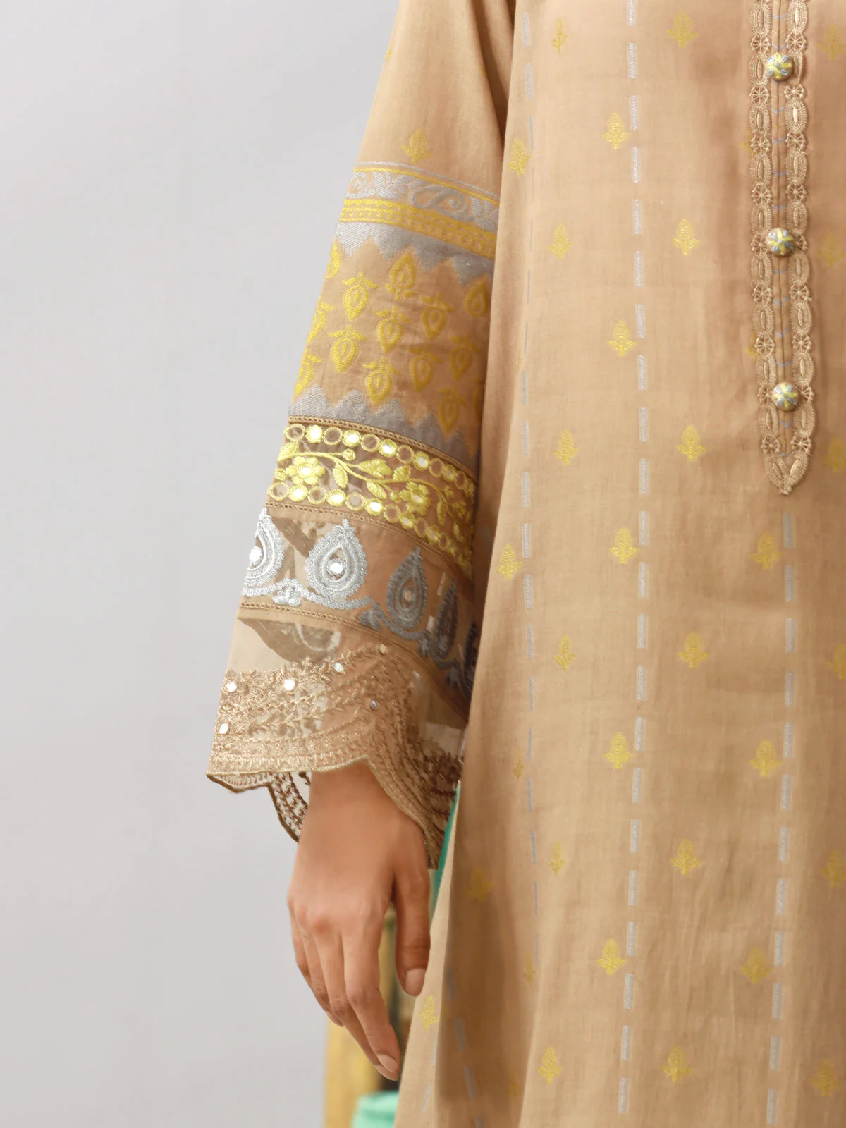 Unstitched Embroidered Jacquard Shirt Dupatta - EWU24V3-26753SD - Image 4