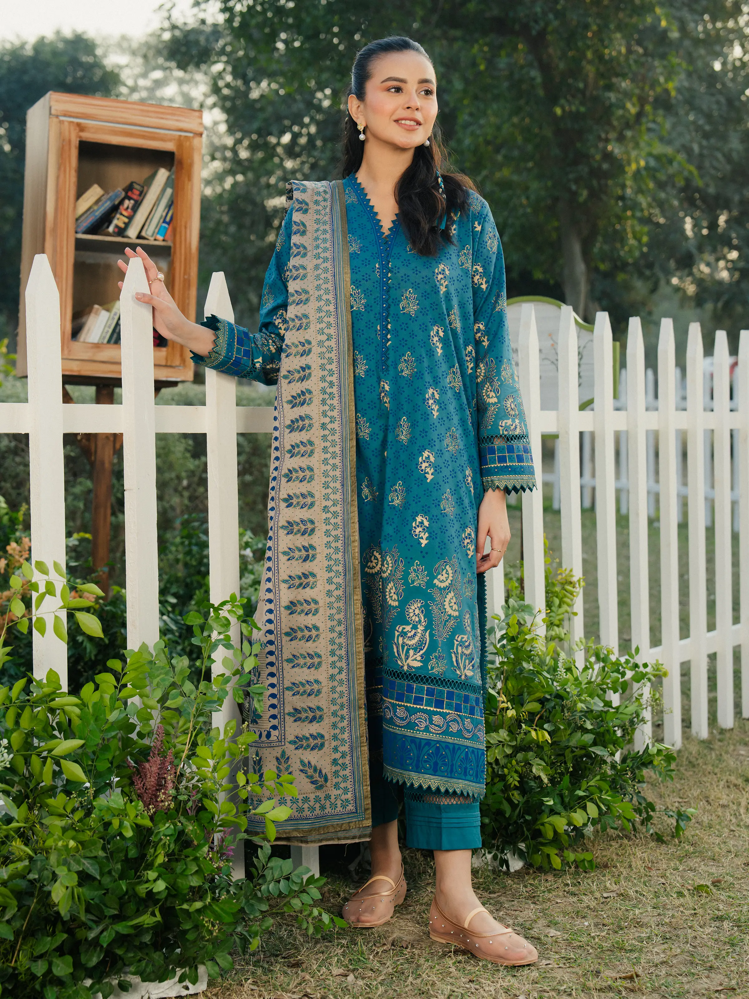 Unstitched Block Print Cambric Shirt - EWU5M1-018S