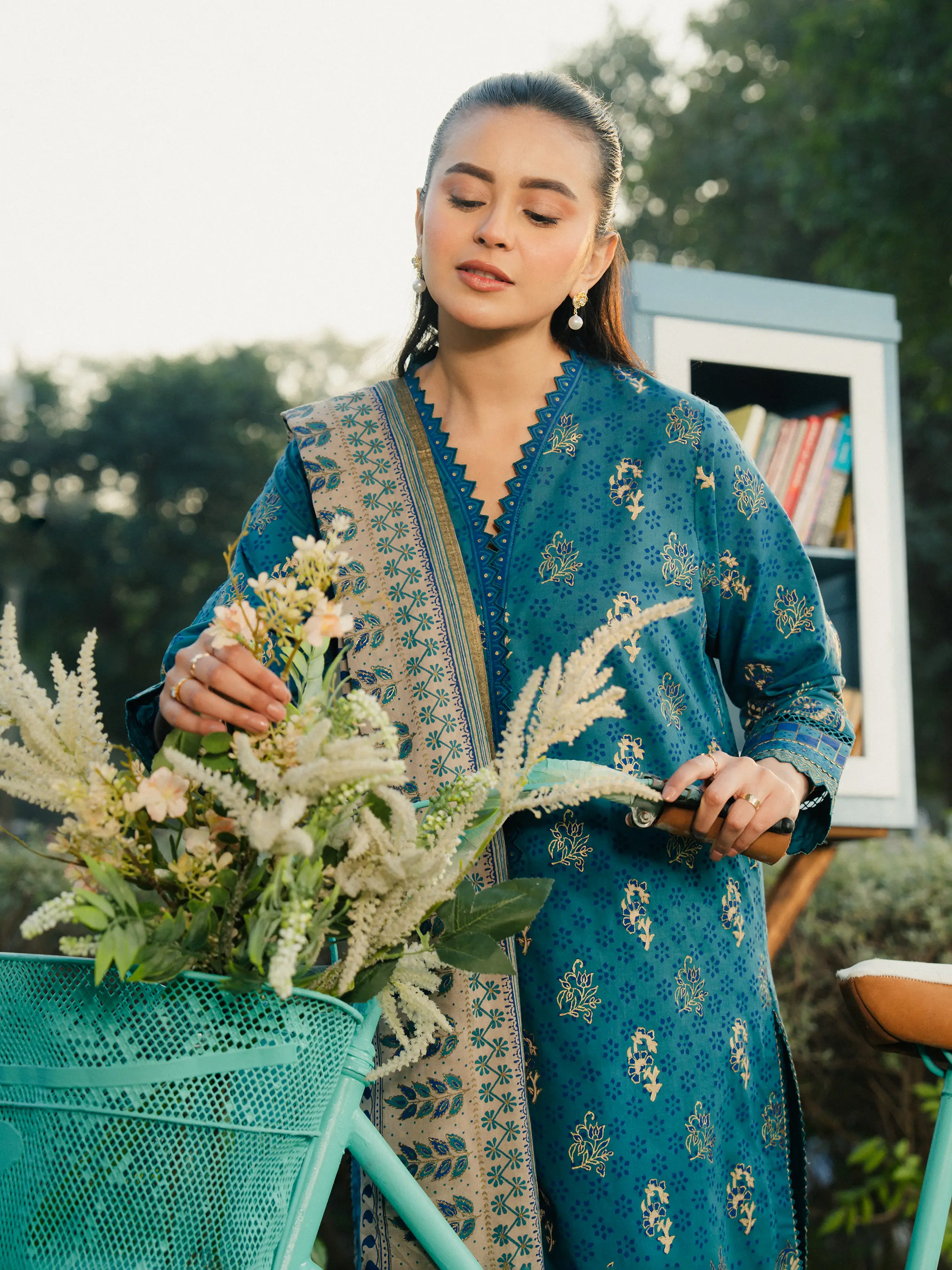Unstitched Block Print Cambric Shirt - EWU5M1-018S - Image 2