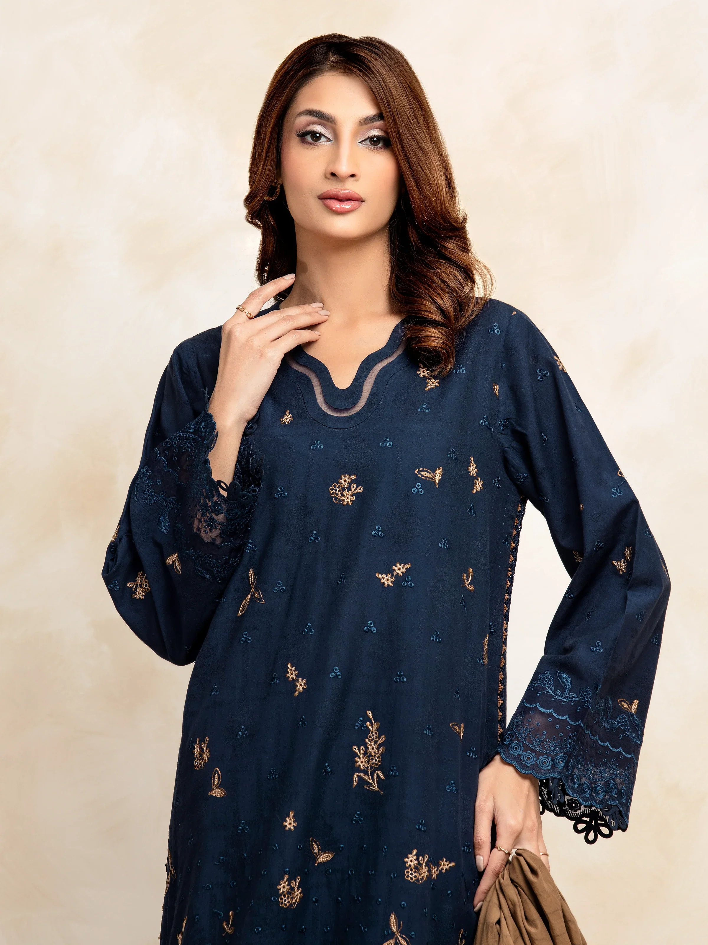 Unstitched Embroidered Jacquard Shirt - EWU5V3-31151S