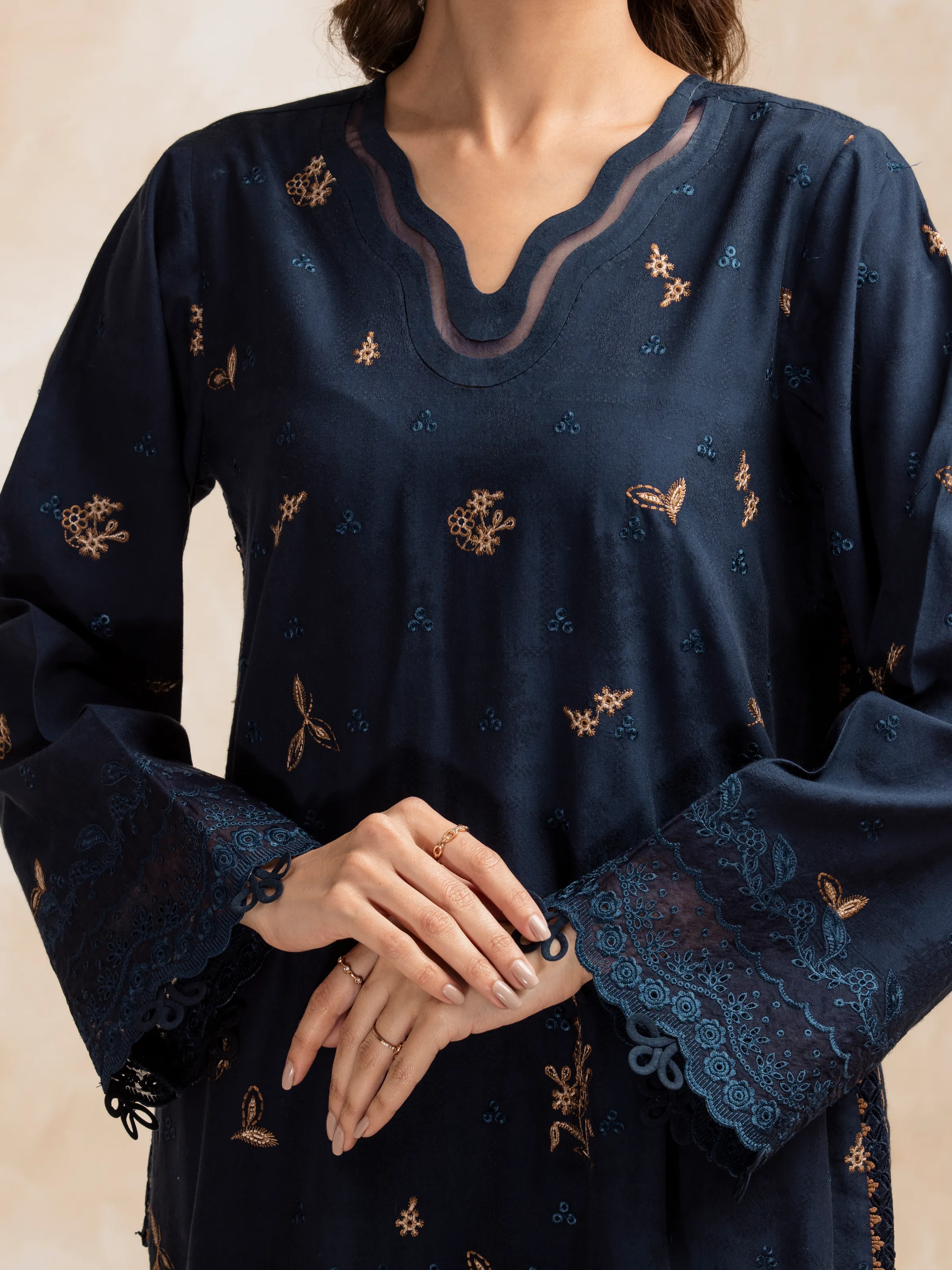 Unstitched Embroidered Jacquard Shirt - EWU5V3-31151S - Image 4