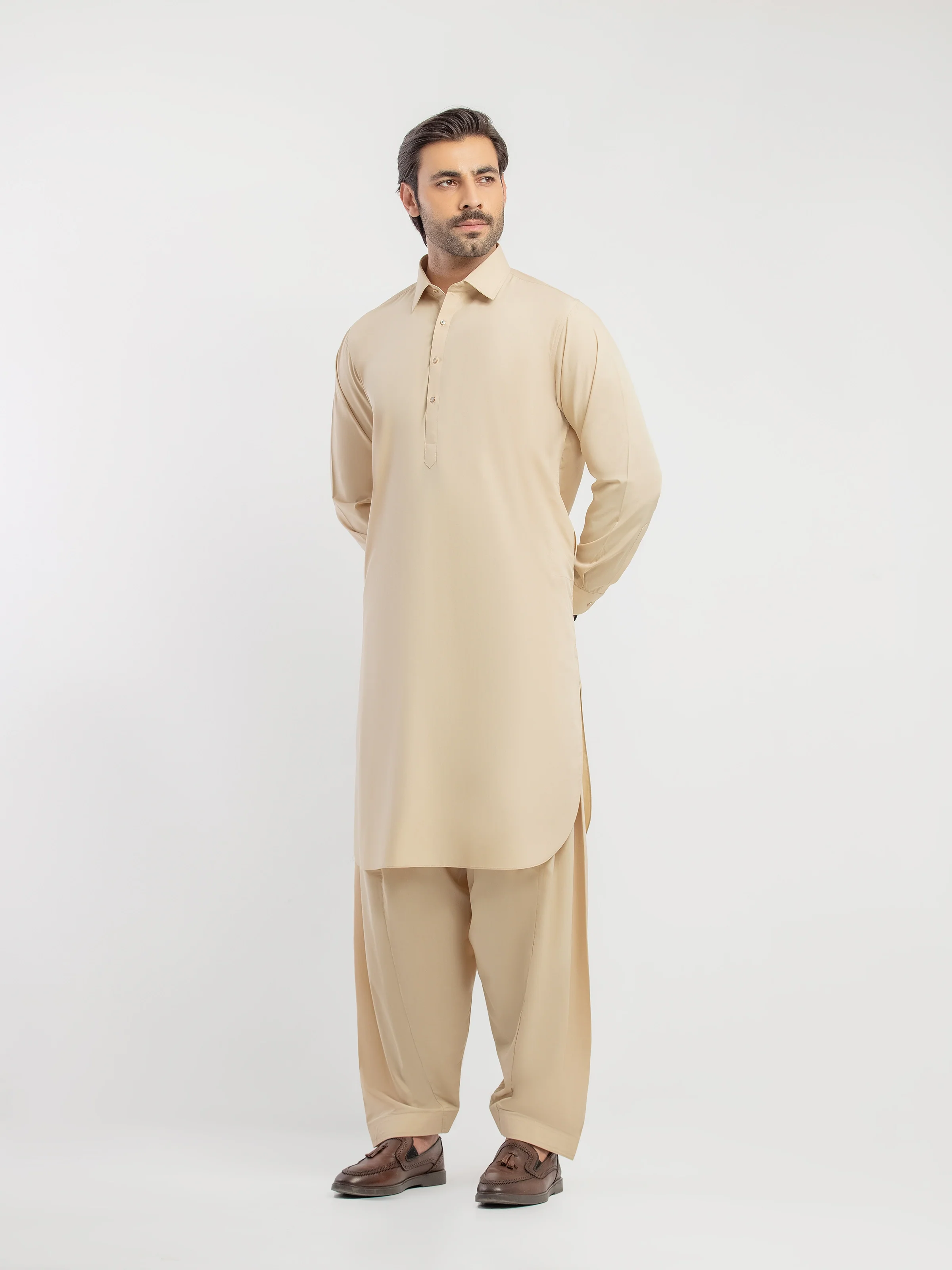 Men's Beige Shalwar Kameez - EMTKS5-41193