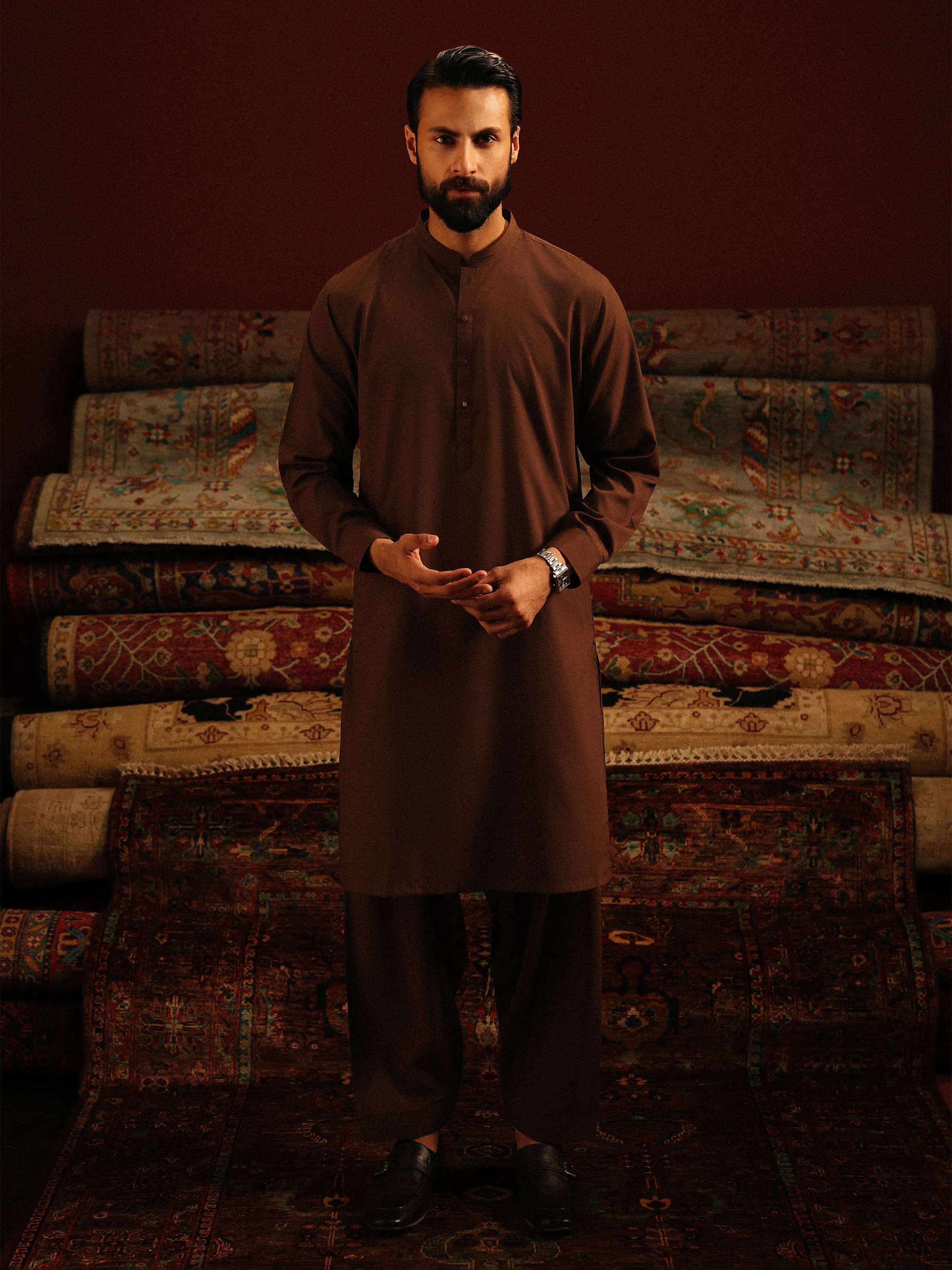 Men's Brown Shalwar Kameez - EMTKST5-99611
