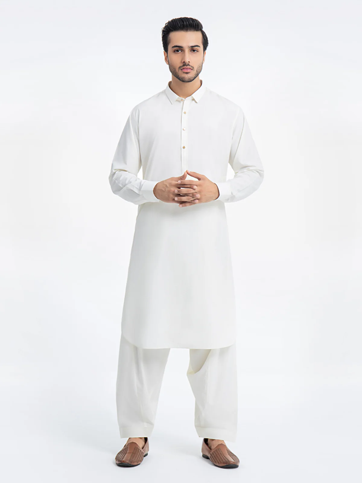 Men's Cream Shalwar Kameez - EMTKSP23-41016