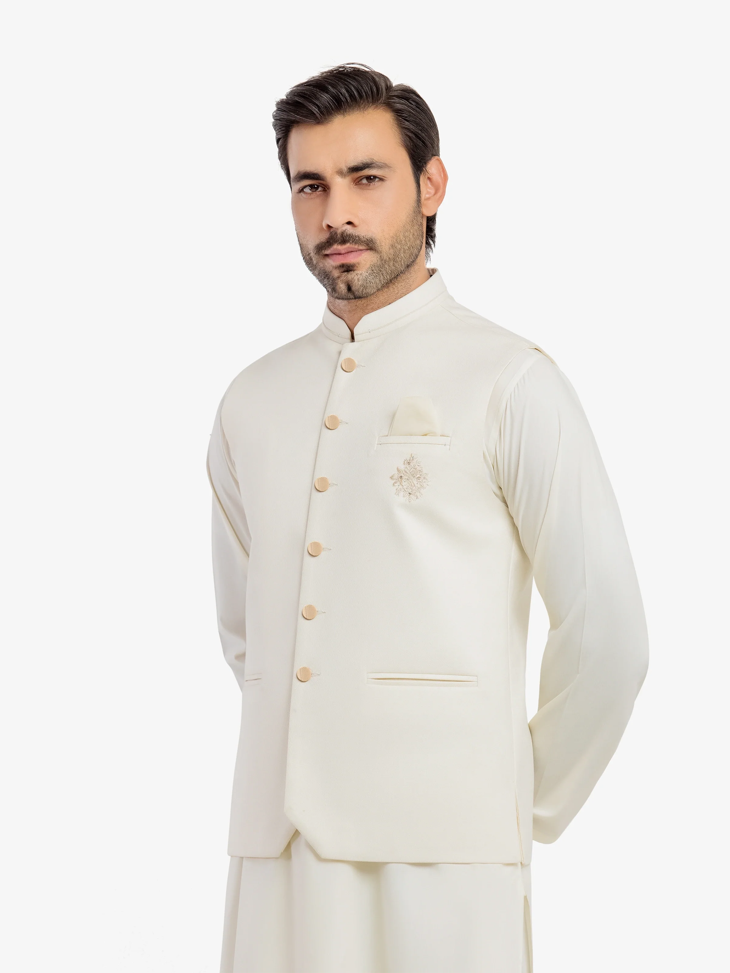 Men's Cream Waist Coat Suit - ECMTWCS5-030 - Image 2
