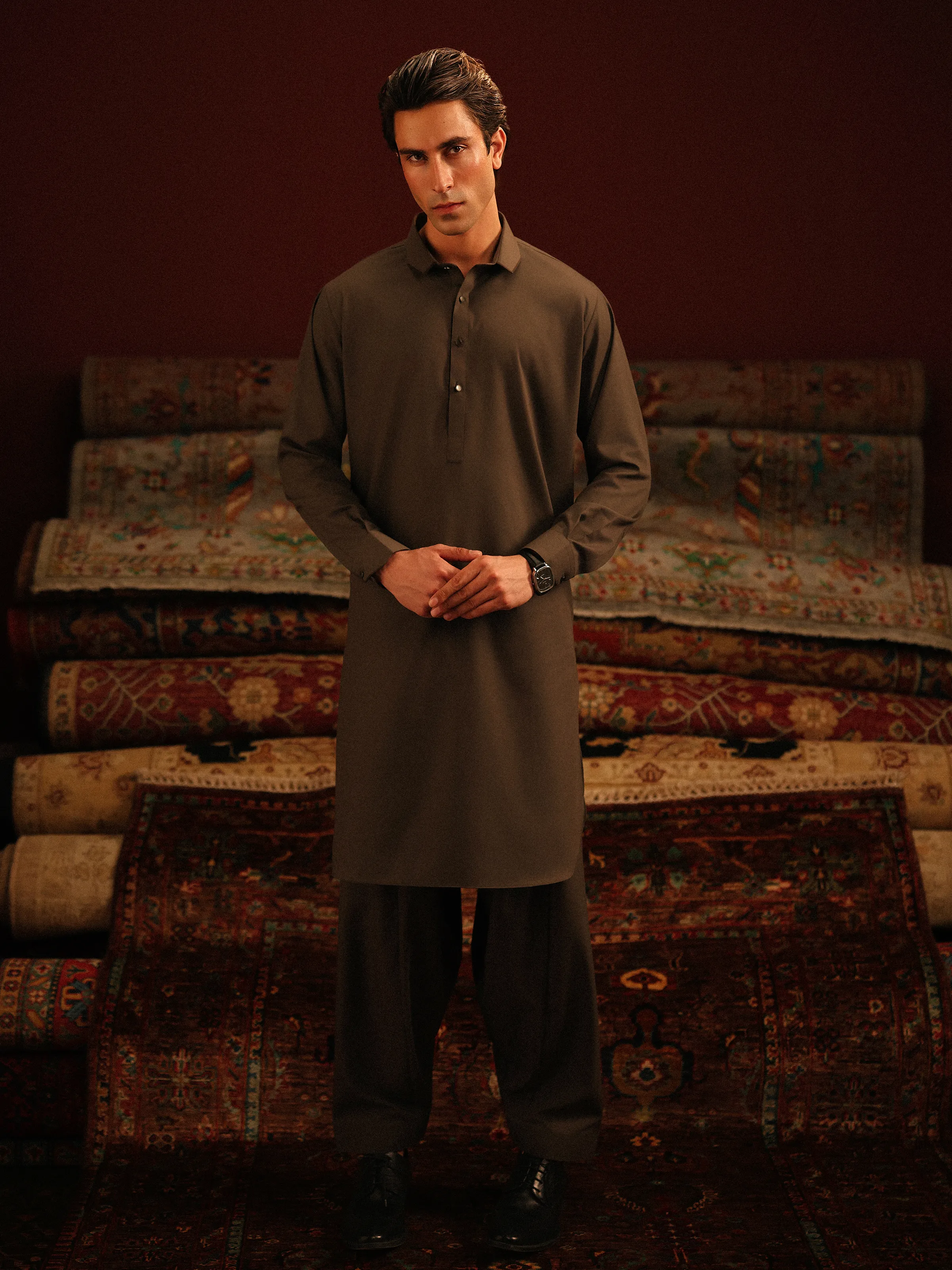 Men's Dark Sage Shalwar Kameez - EMTKS5-41183
