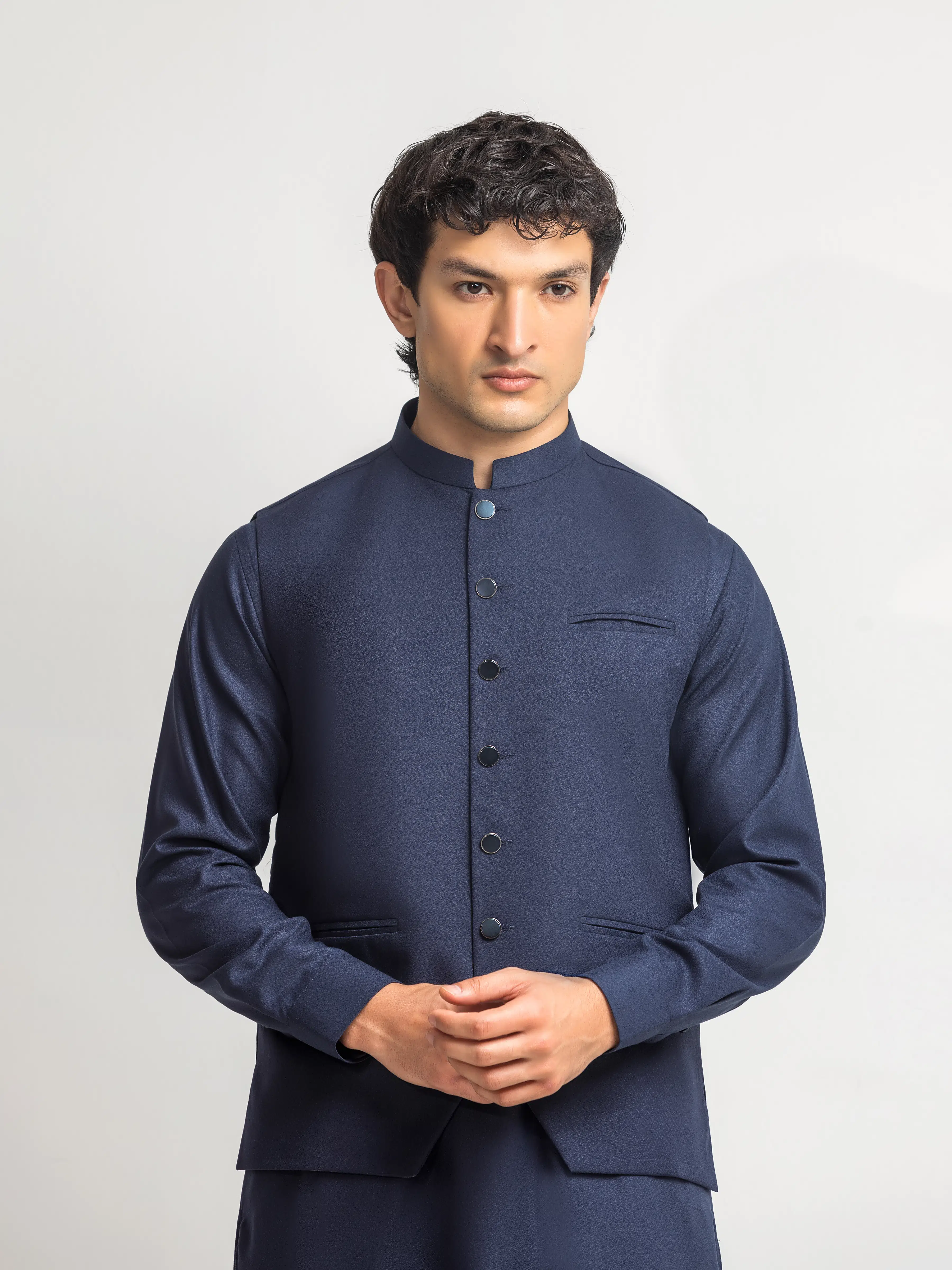 Men's Navy Blue Waist Coat Suit - ECMTWCS5-034 - Image 2