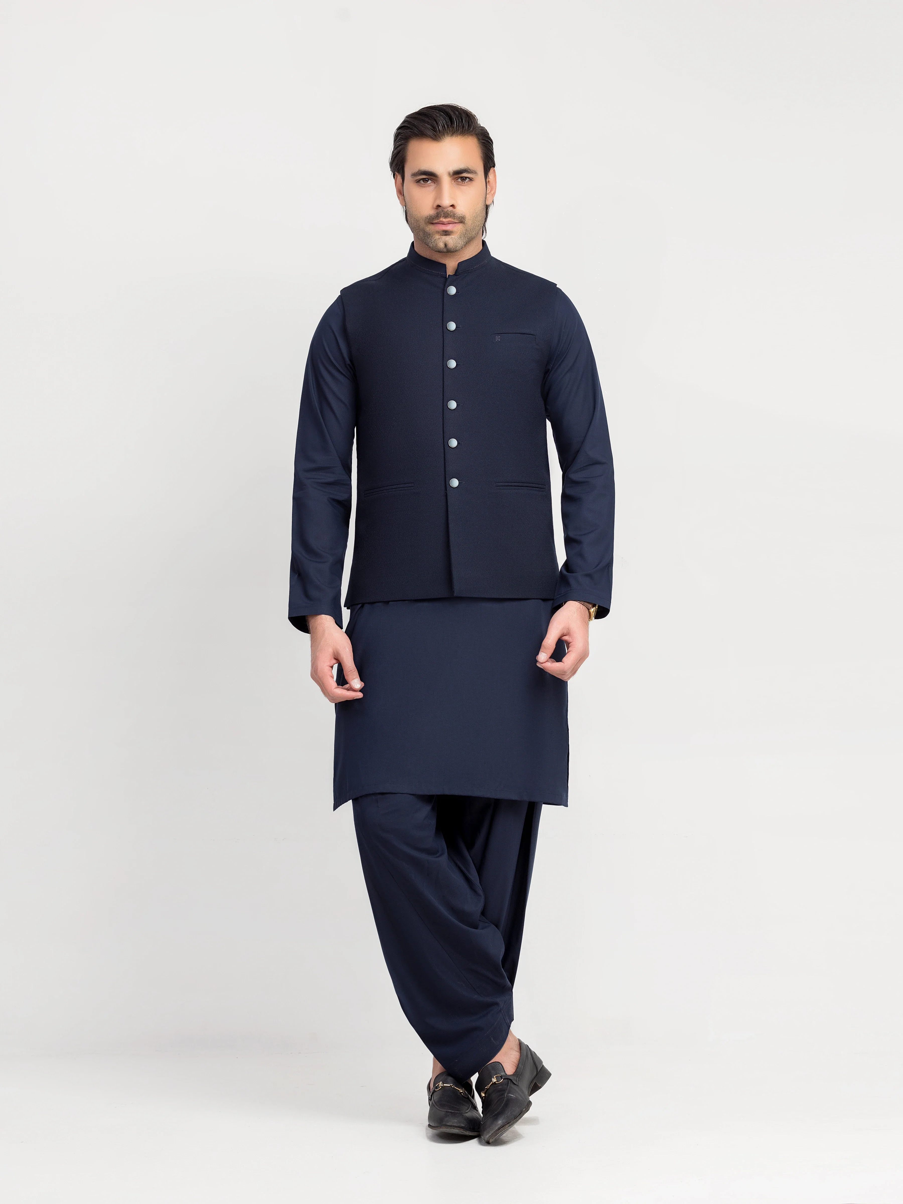 Men's Navy Blue Waist Coat Suit - ECMTWCS5-036