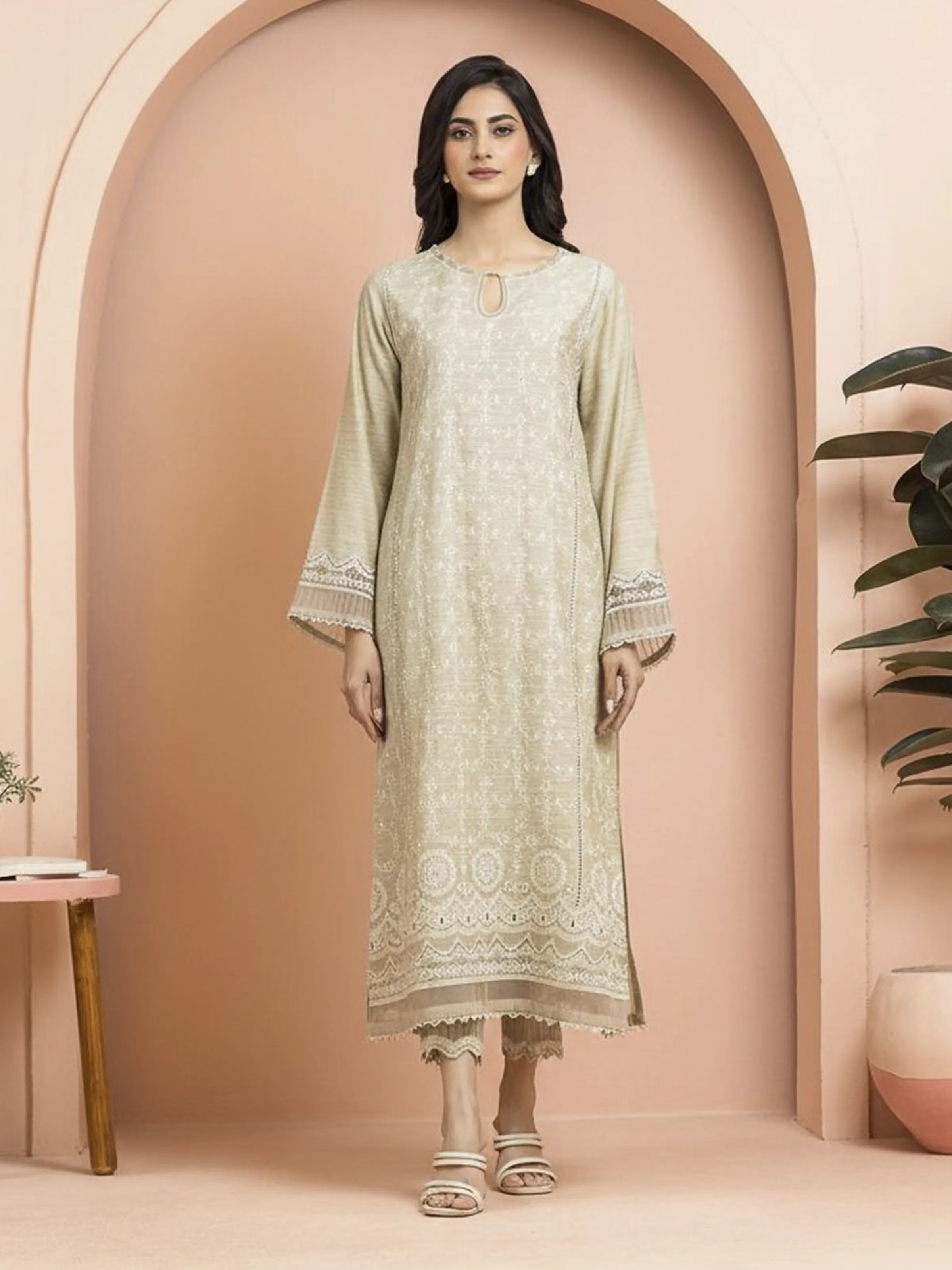 Unstitched Embroidered Raw Silk Shirt Trouser - EWU24V16-30002ST
