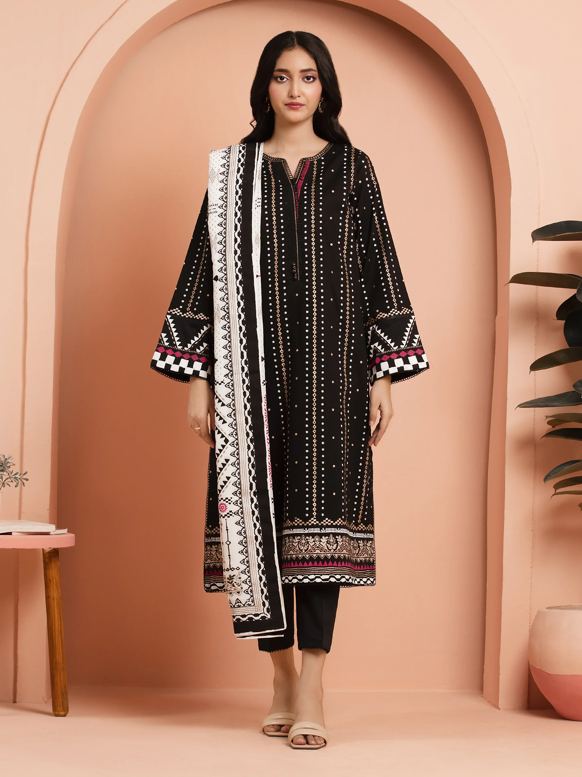 Unstitched Block Print Cambric Shirt - EWU5M1-008S