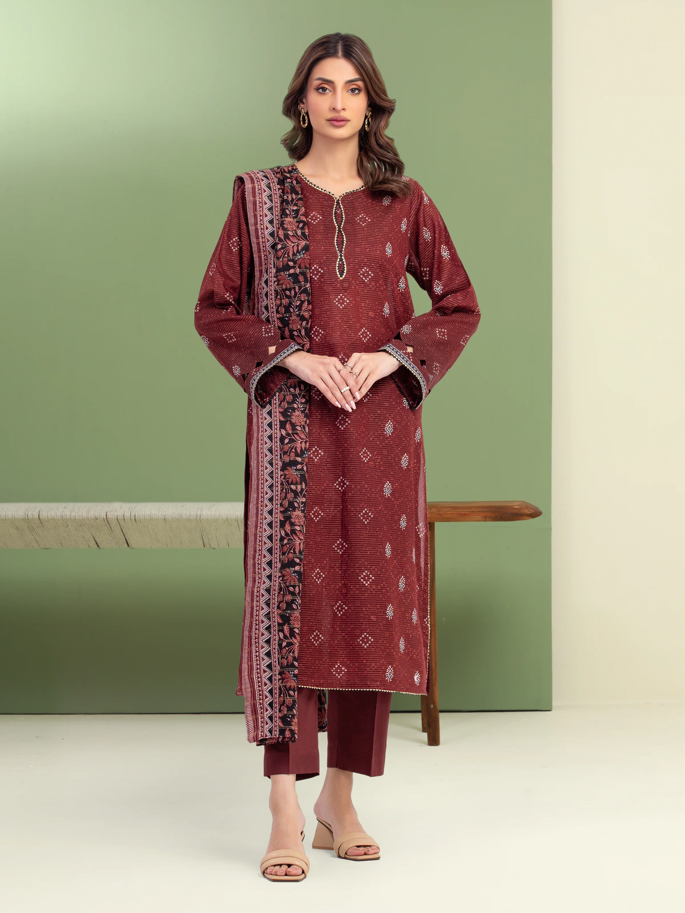 Unstitched Printed Zari Lawn Suit - EWU5M6-023-3P