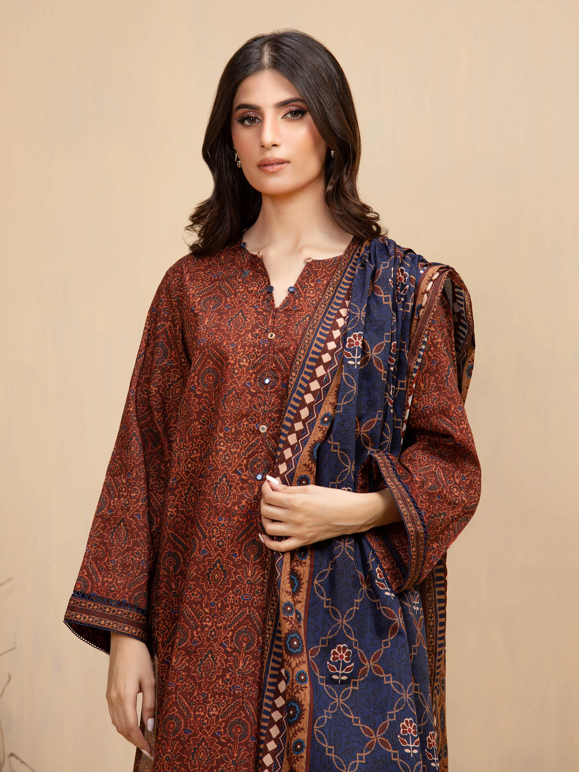 Unstitched Printed Khaddar Suit - EWU5A3-35998-3P - Image 2