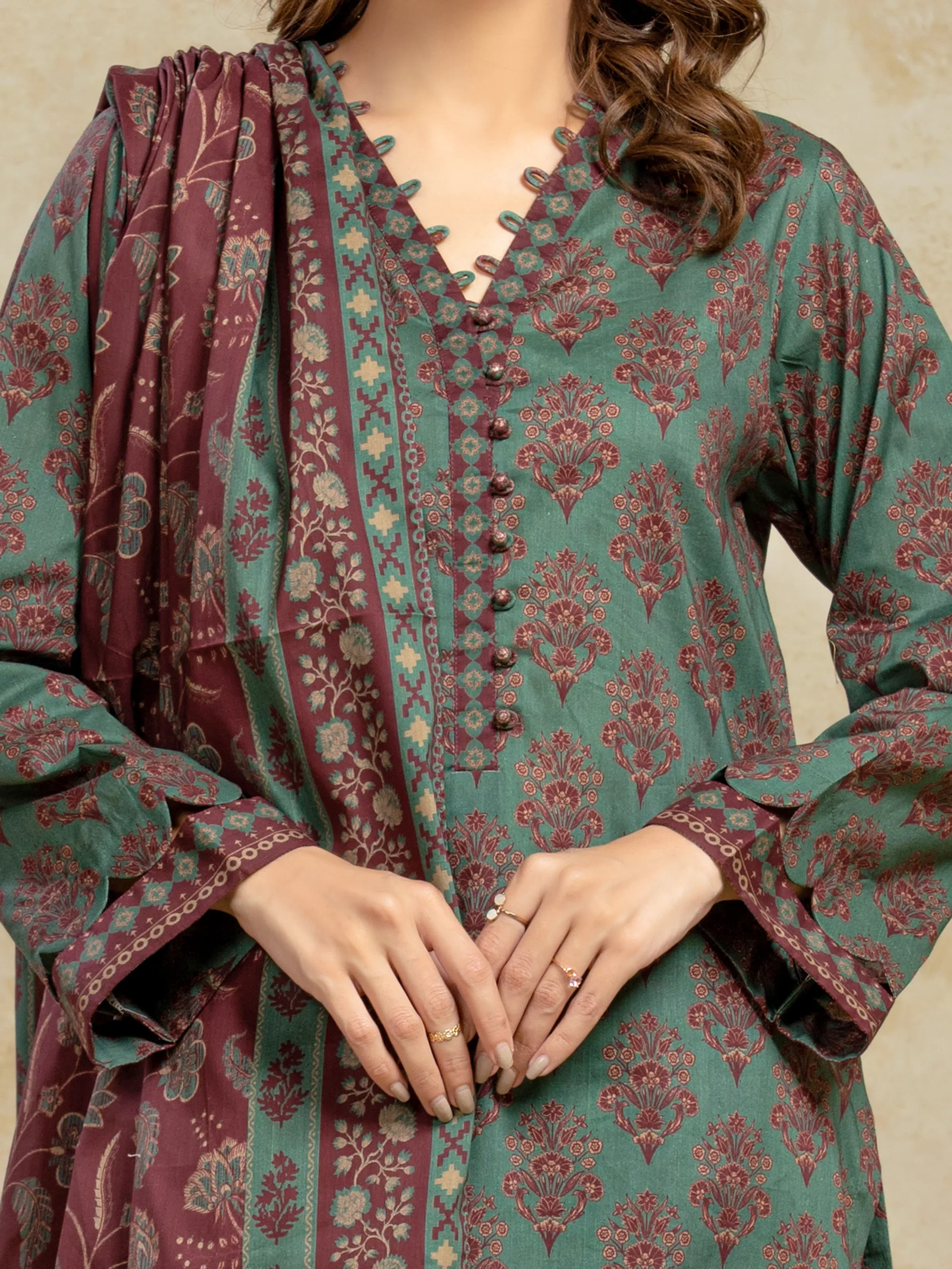 Unstitched Printed Khaddar Suit - EWU5A3-36116-3P - Image 3