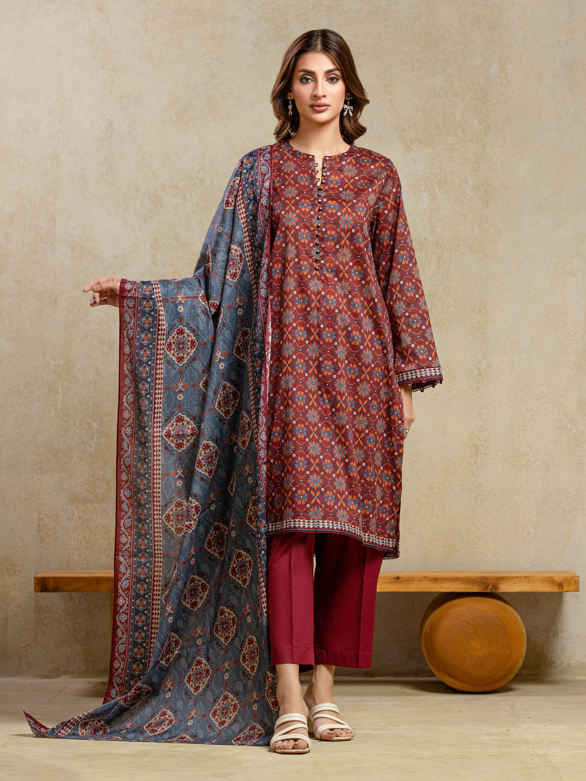 Unstitched Printed Khaddar Suit - EWU5A3-35989-3P
