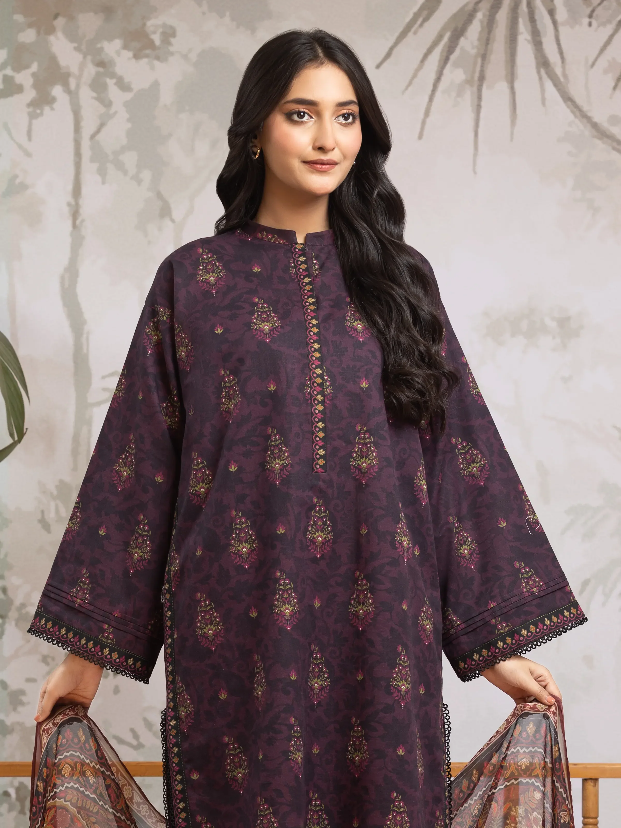 Unstitched Printed Khaddar Shirt Dupatta - EWU24M2-171SD - Image 2