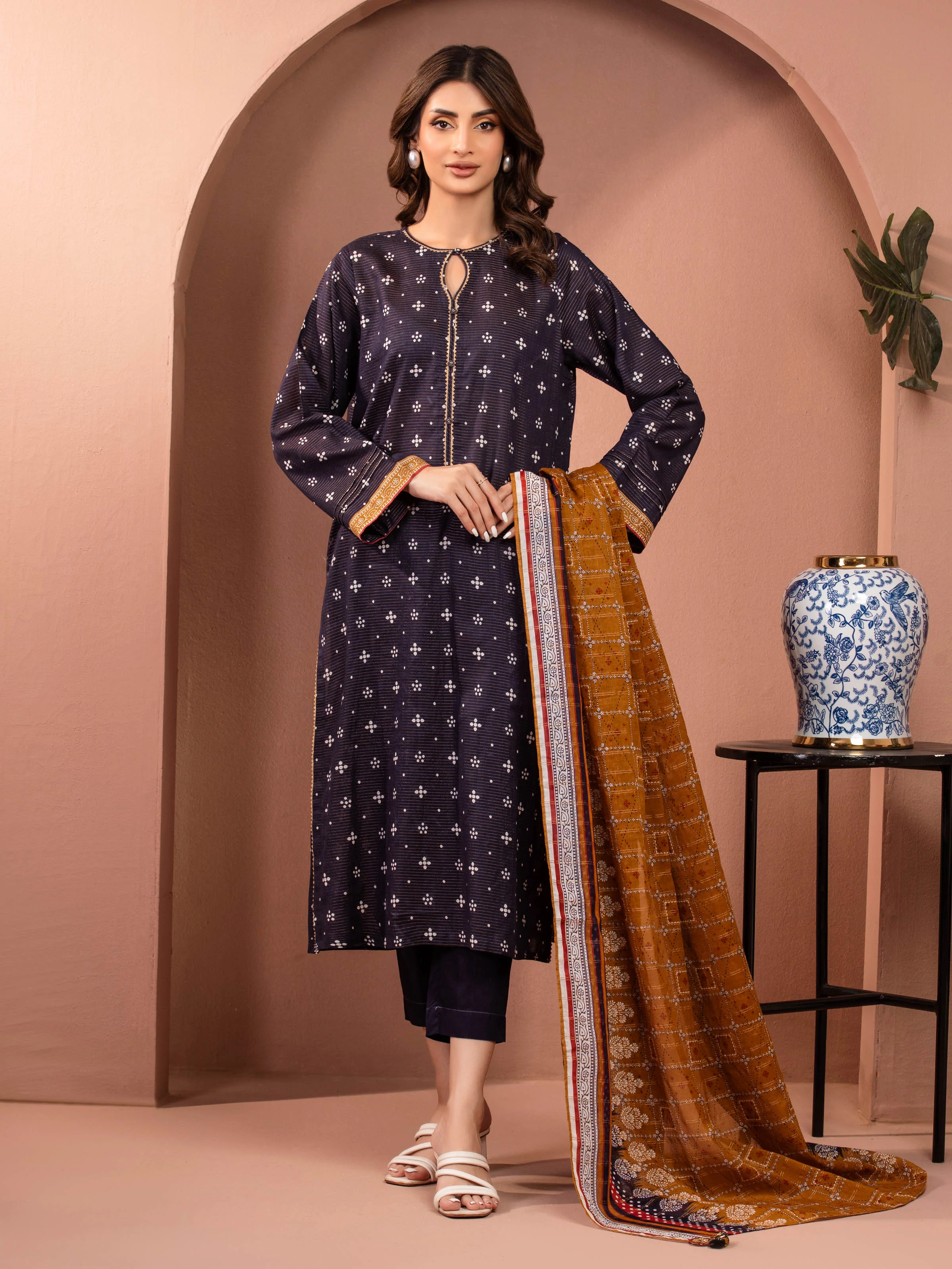 Unstitched Printed Zari Lawn Suit - EWU5M6-016-3P