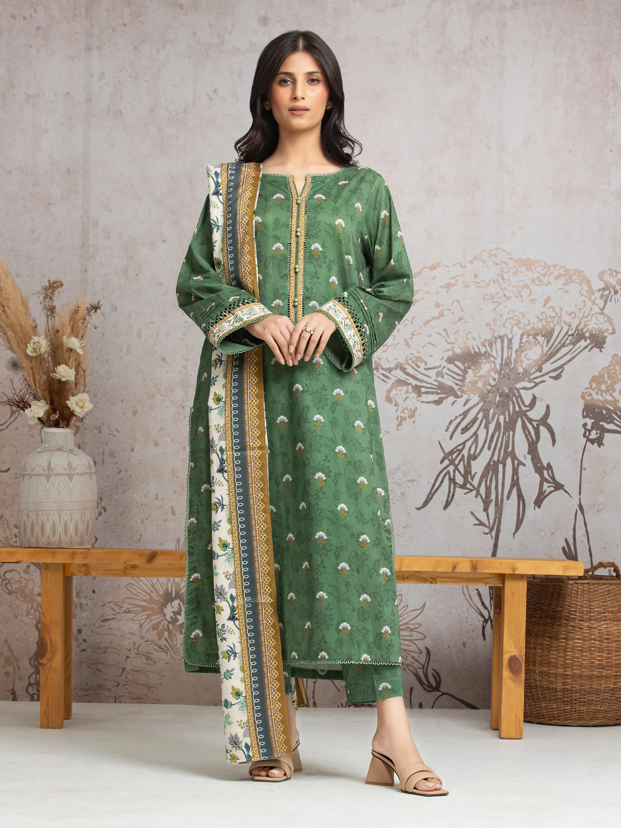Unstitched Printed Cambric Shirt Dupatta - EWU24A2-29635SD