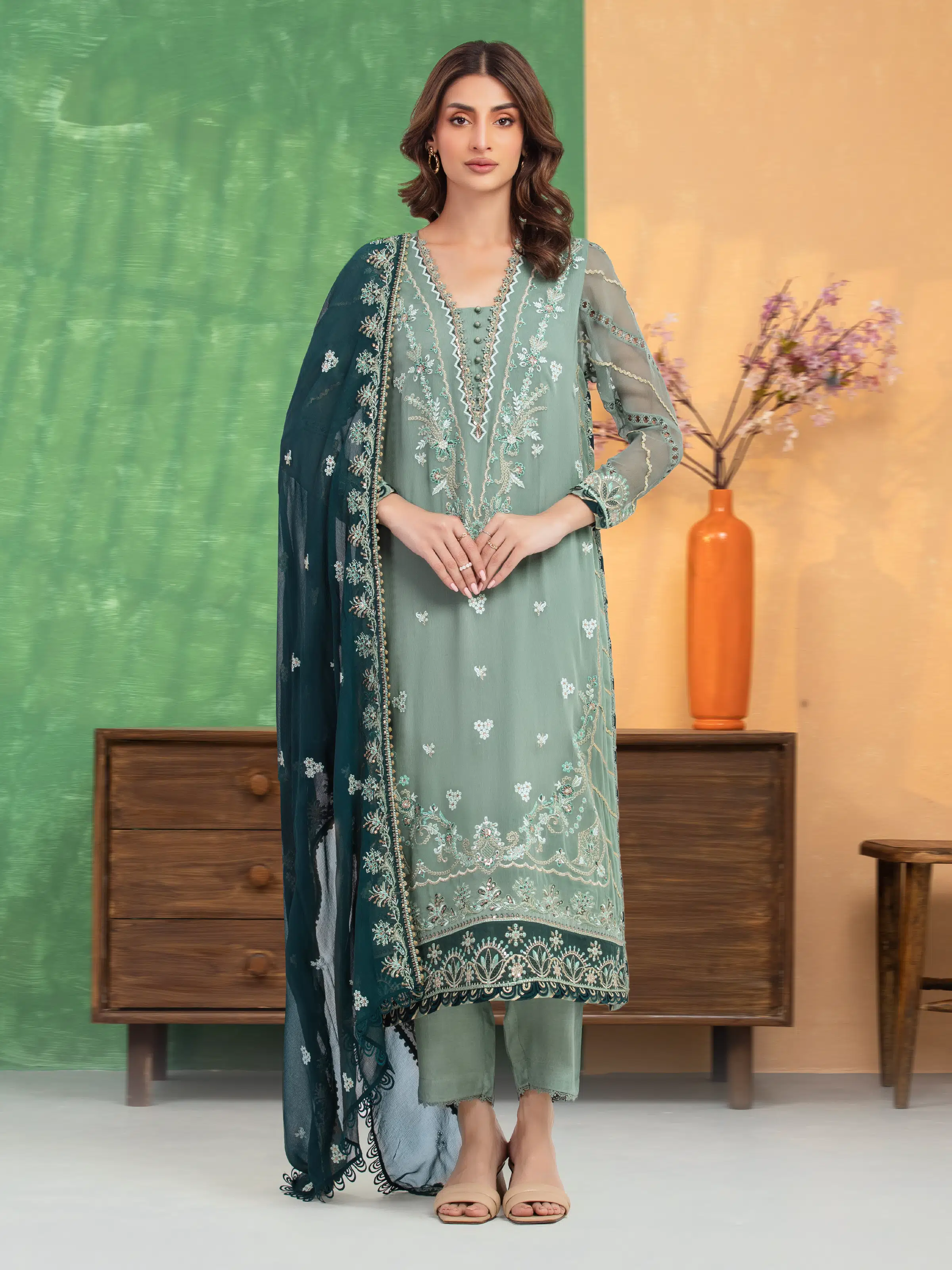 Unstitched Embroidered Chiffon Suit - EWU5V5-31307-3P