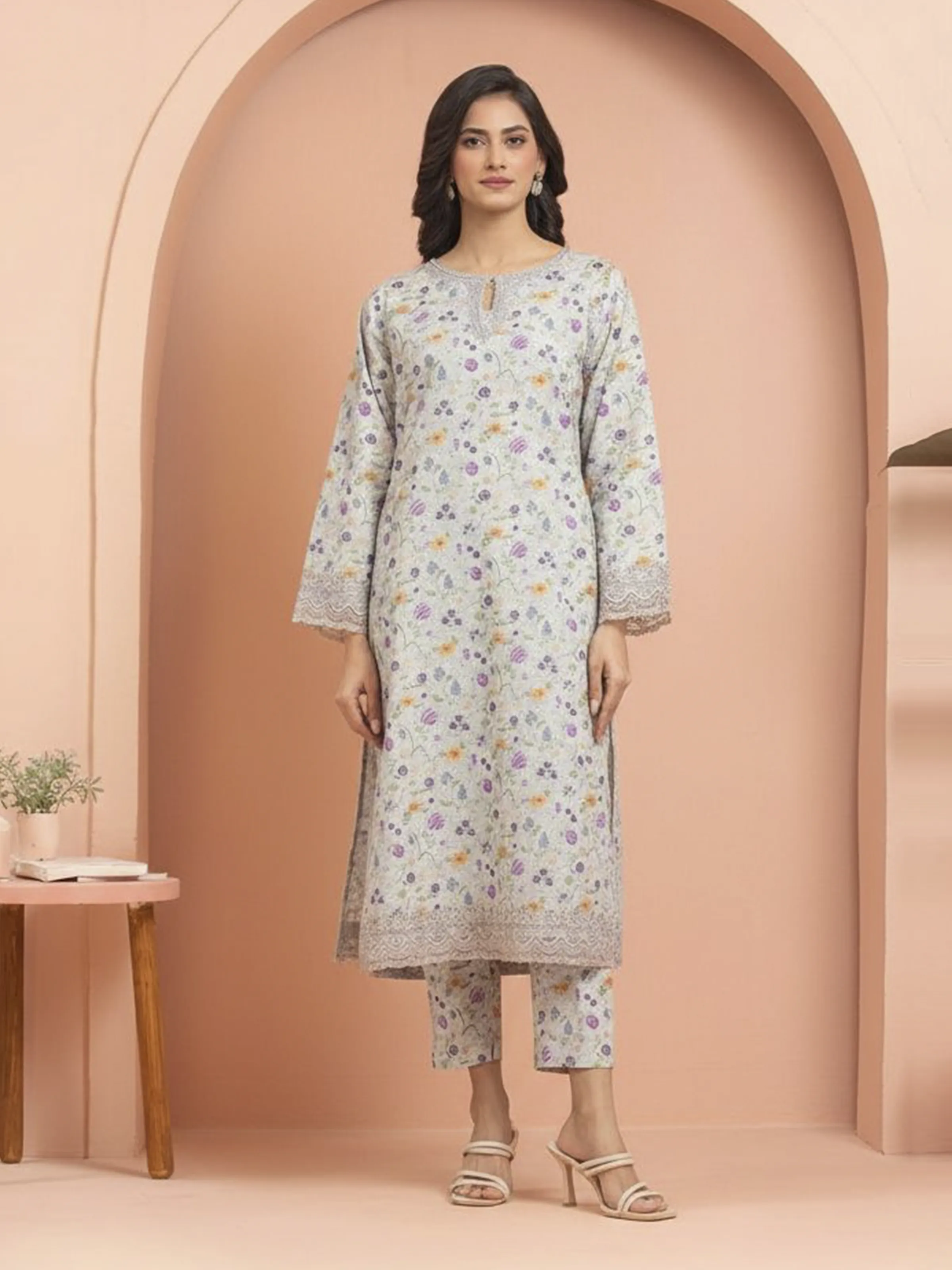 Unstitched Embroidered Khaddar Shirt Trouser - EWU24V11-30199ST