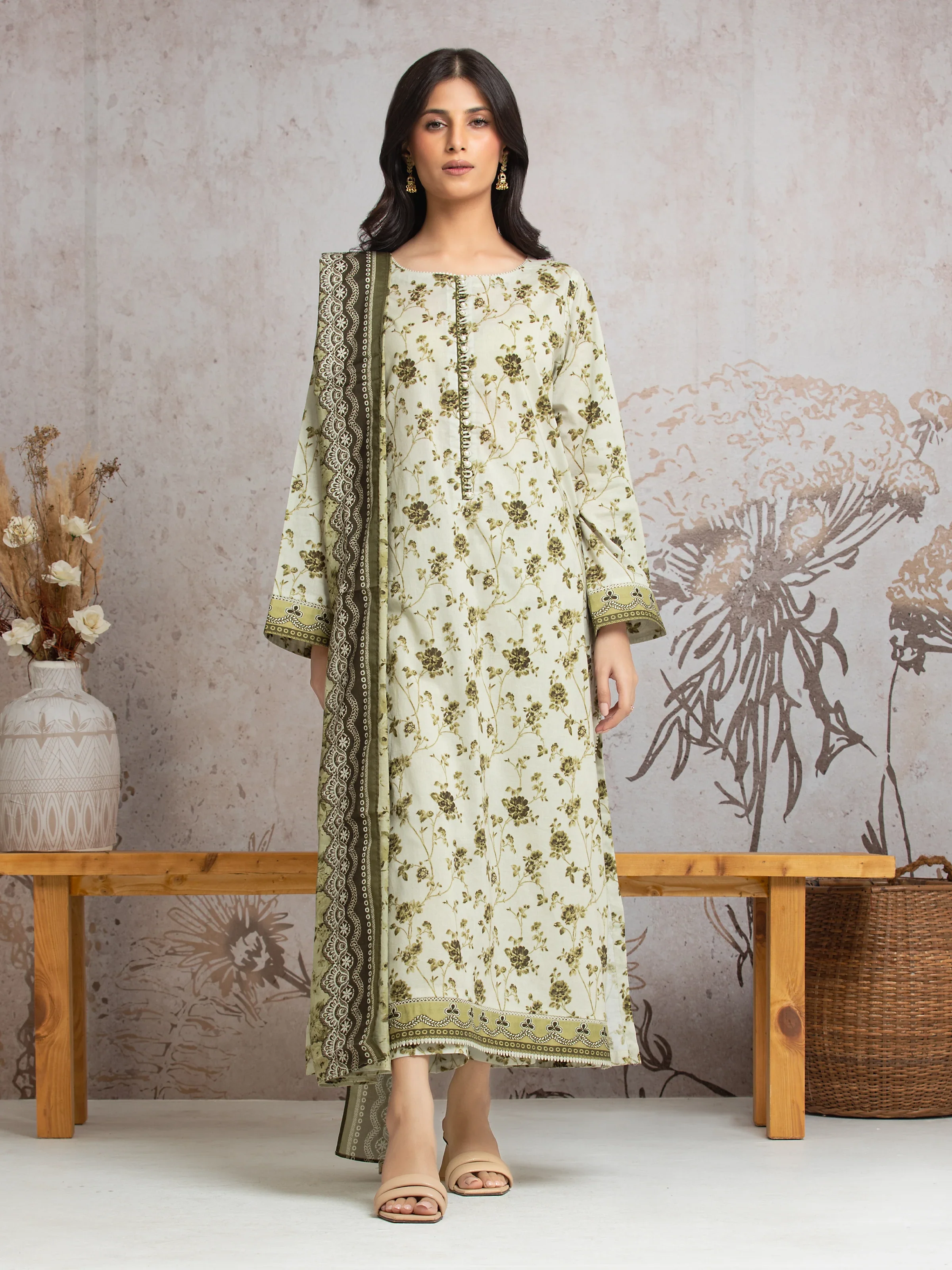 Unstitched Printed Cambric Shirt Dupatta - EWU24A2-29641SD