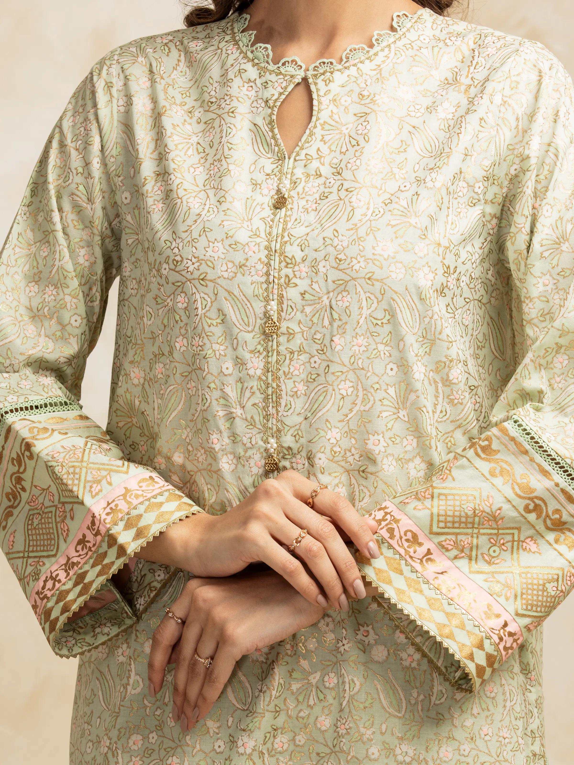 Unstitched Block Print Cambric Shirt Trouser - EWU5M1-027ST - Image 3