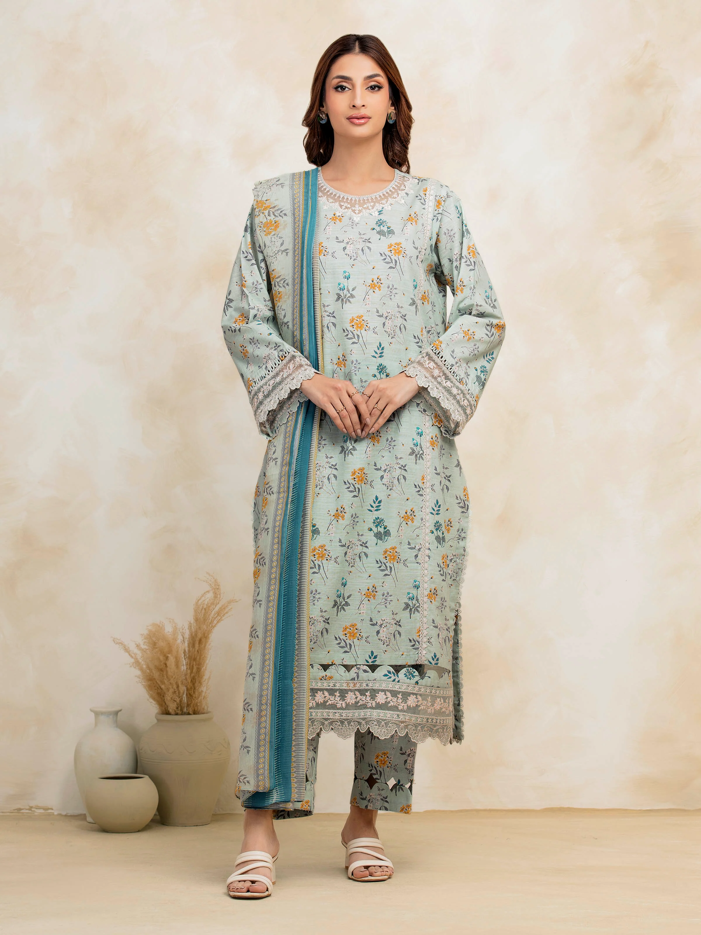 Unstitched Embroidered Khaddar Suit - EWU5V12-30193-3P