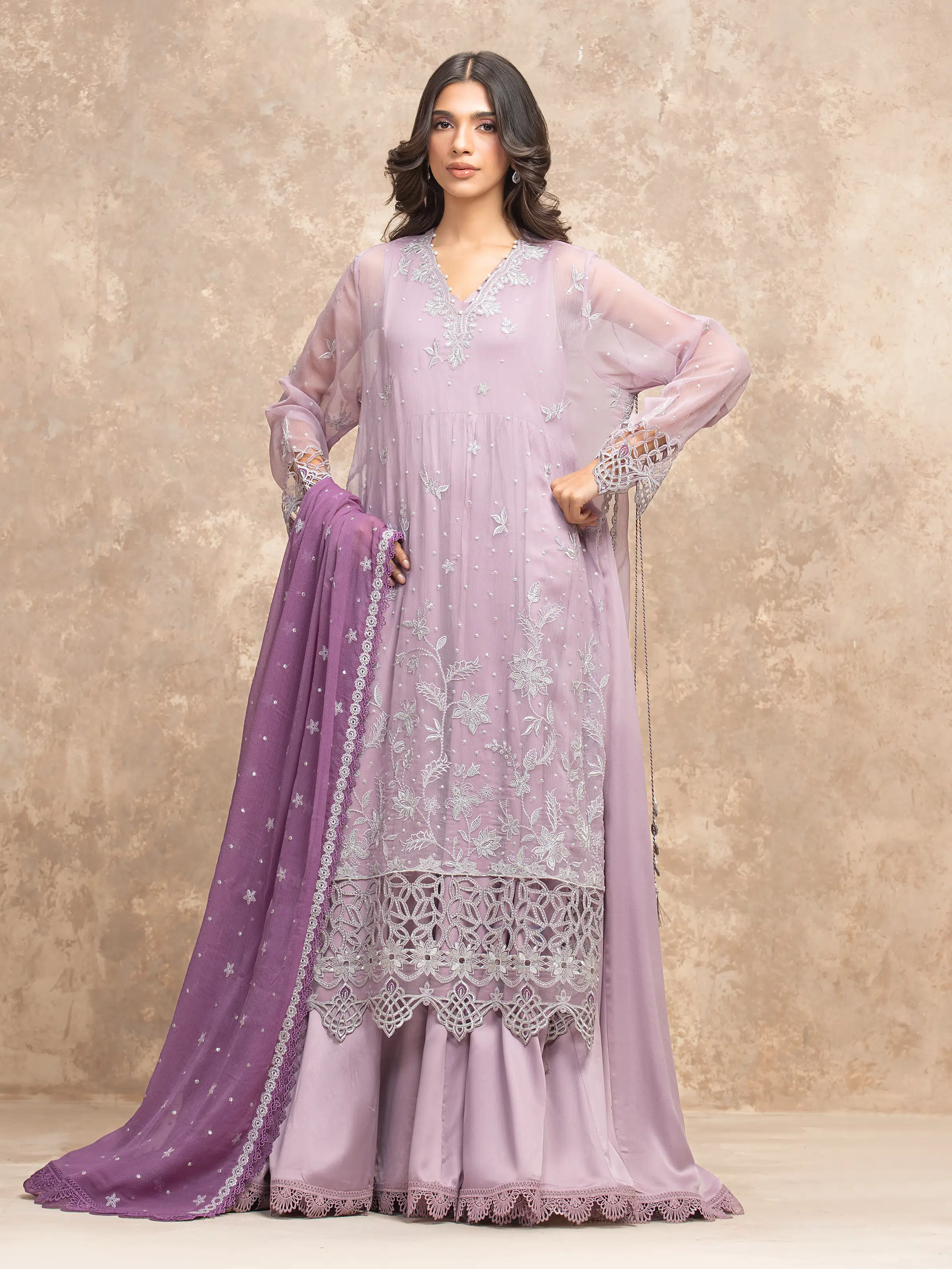 Unstitched Embroidered Chiffon Suit - EWU5V5-31300-3P