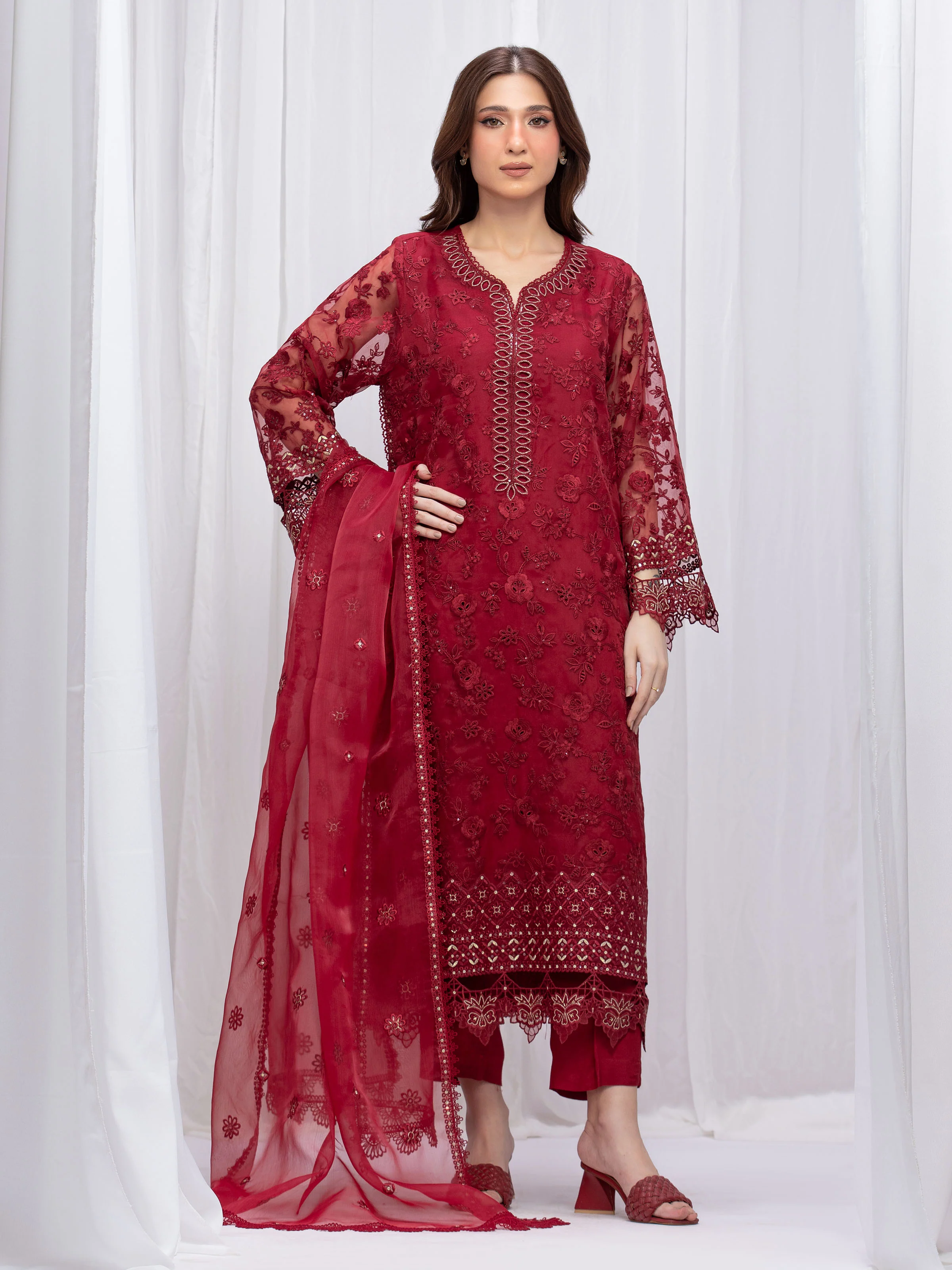 Unstitched Embroidered Organza Suit - EWU5V4-31264-3P