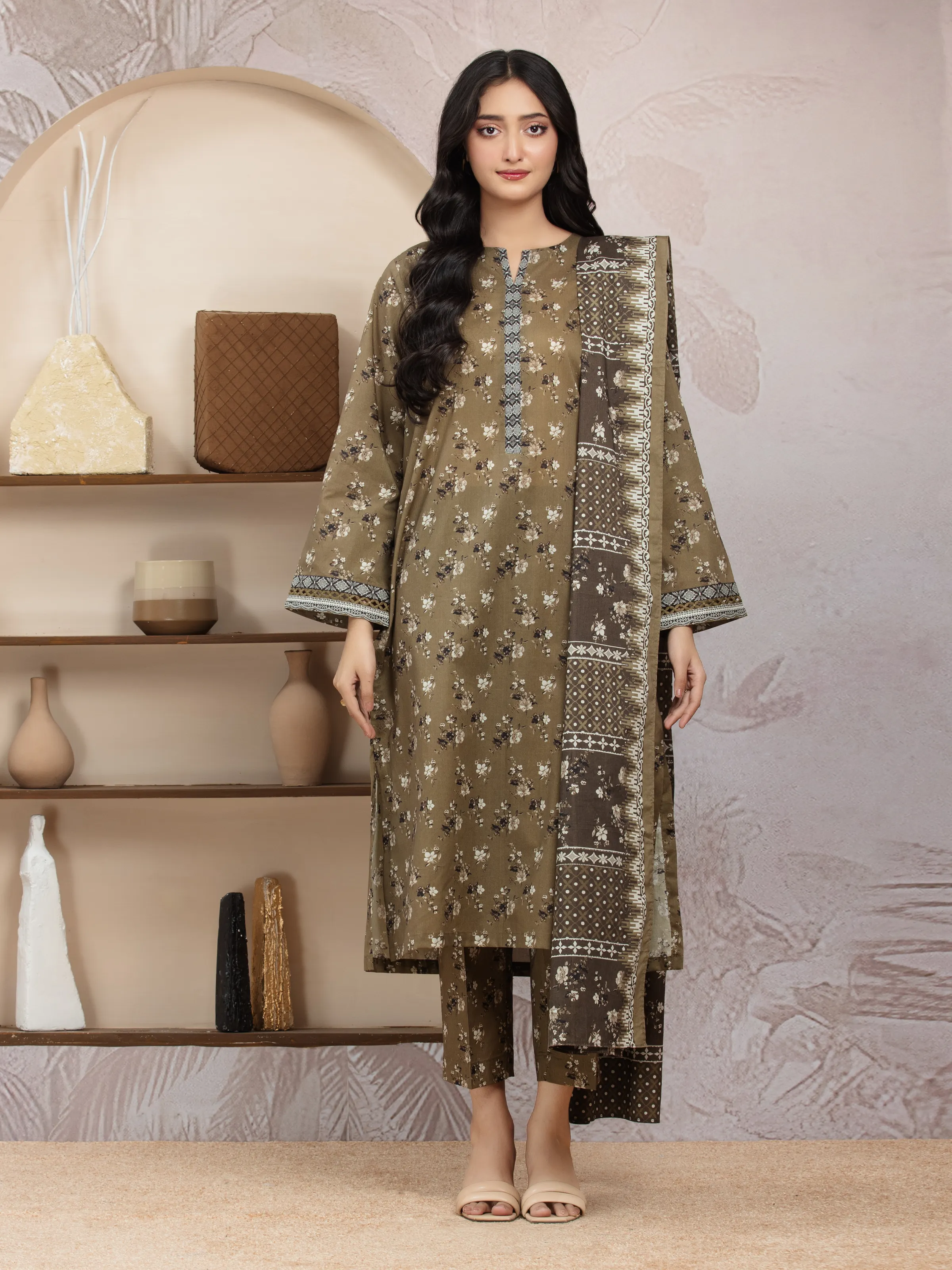 Unstitched Printed Khaddar Shirt Dupatta - EWU24A3-29832SD