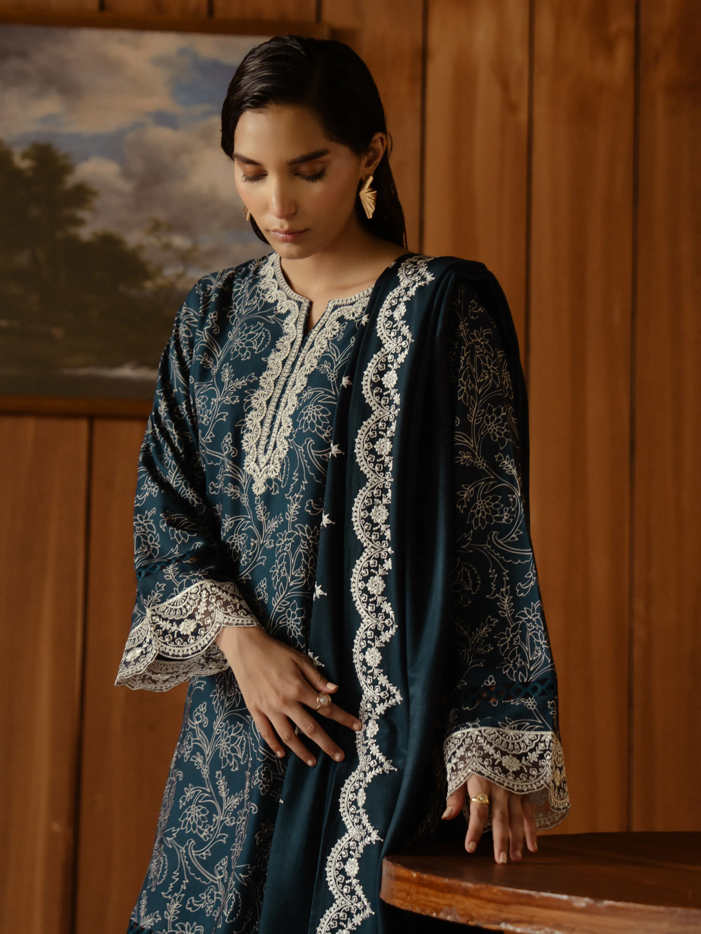 Unstitched Embroidered Marina Twill Shirt Trouser - EWU24V14-30177ST - Image 3