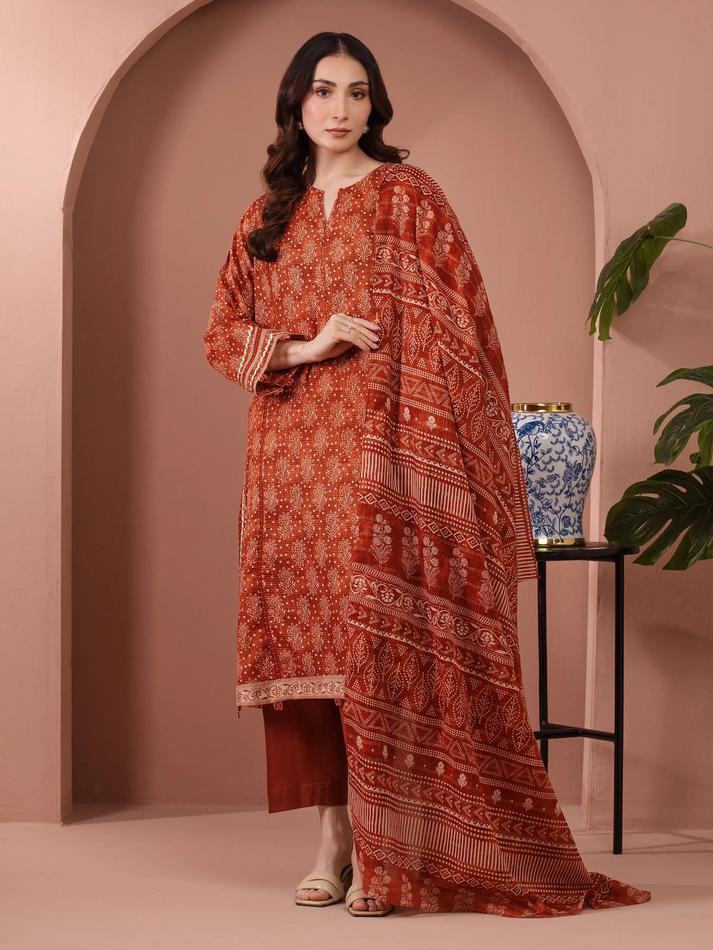Unstitched Printed Zari Lawn Suit - EWU5M6-021-3P