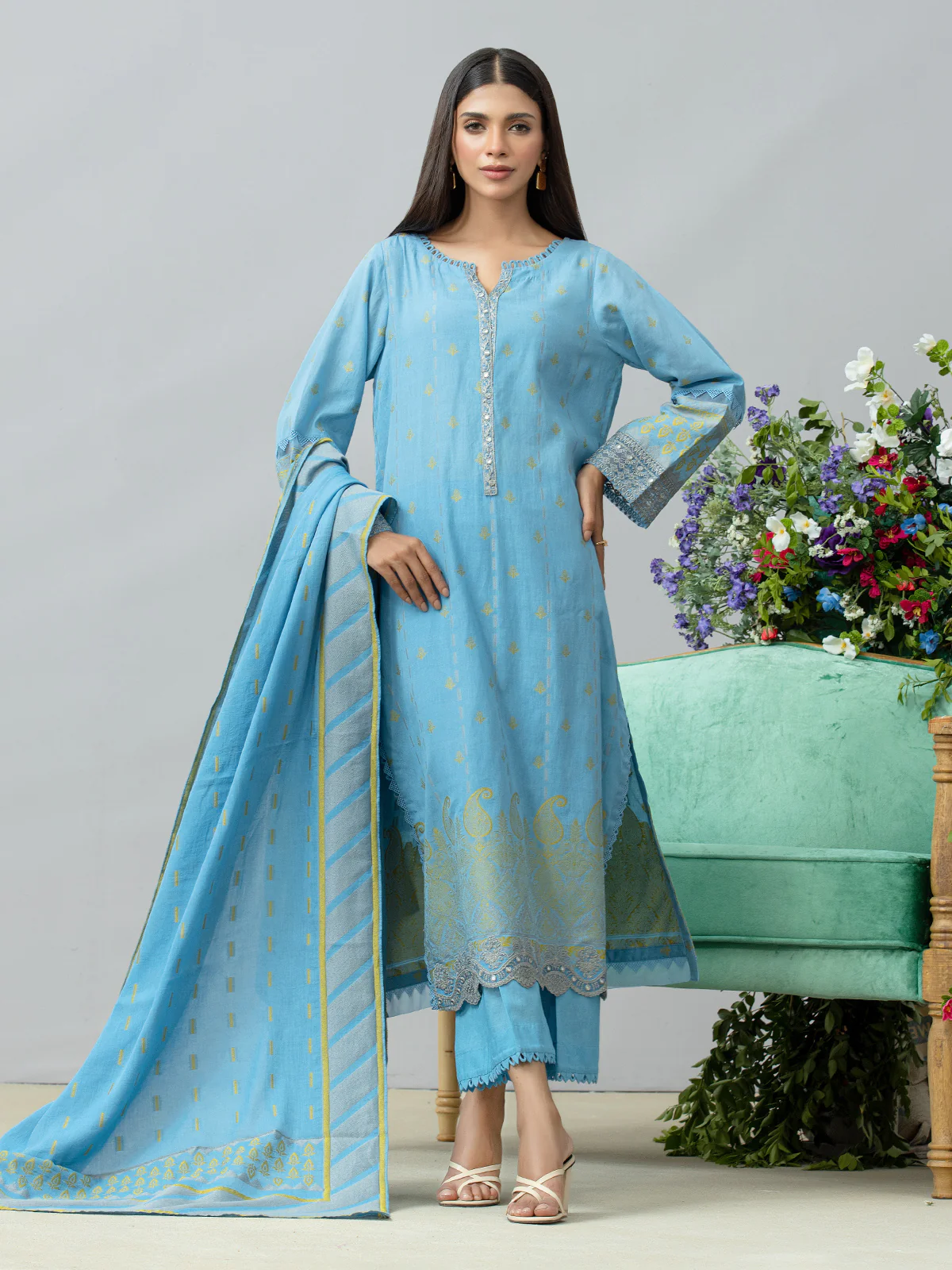 Unstitched Embroidered Jacquard Shirt Dupatta - EWU24V3-26731SD