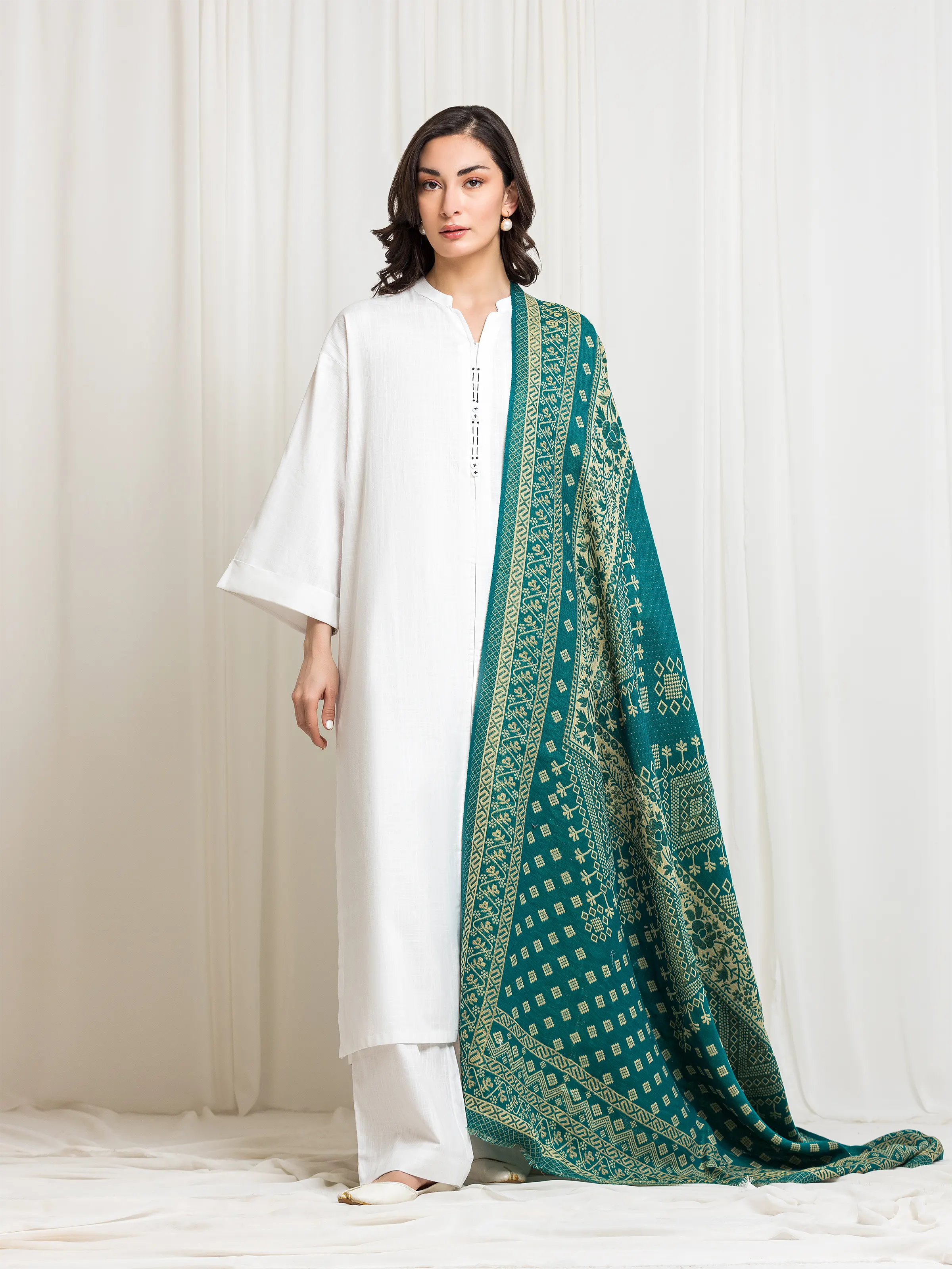 Women's Sea Green Shawl - EWMSJ5-003