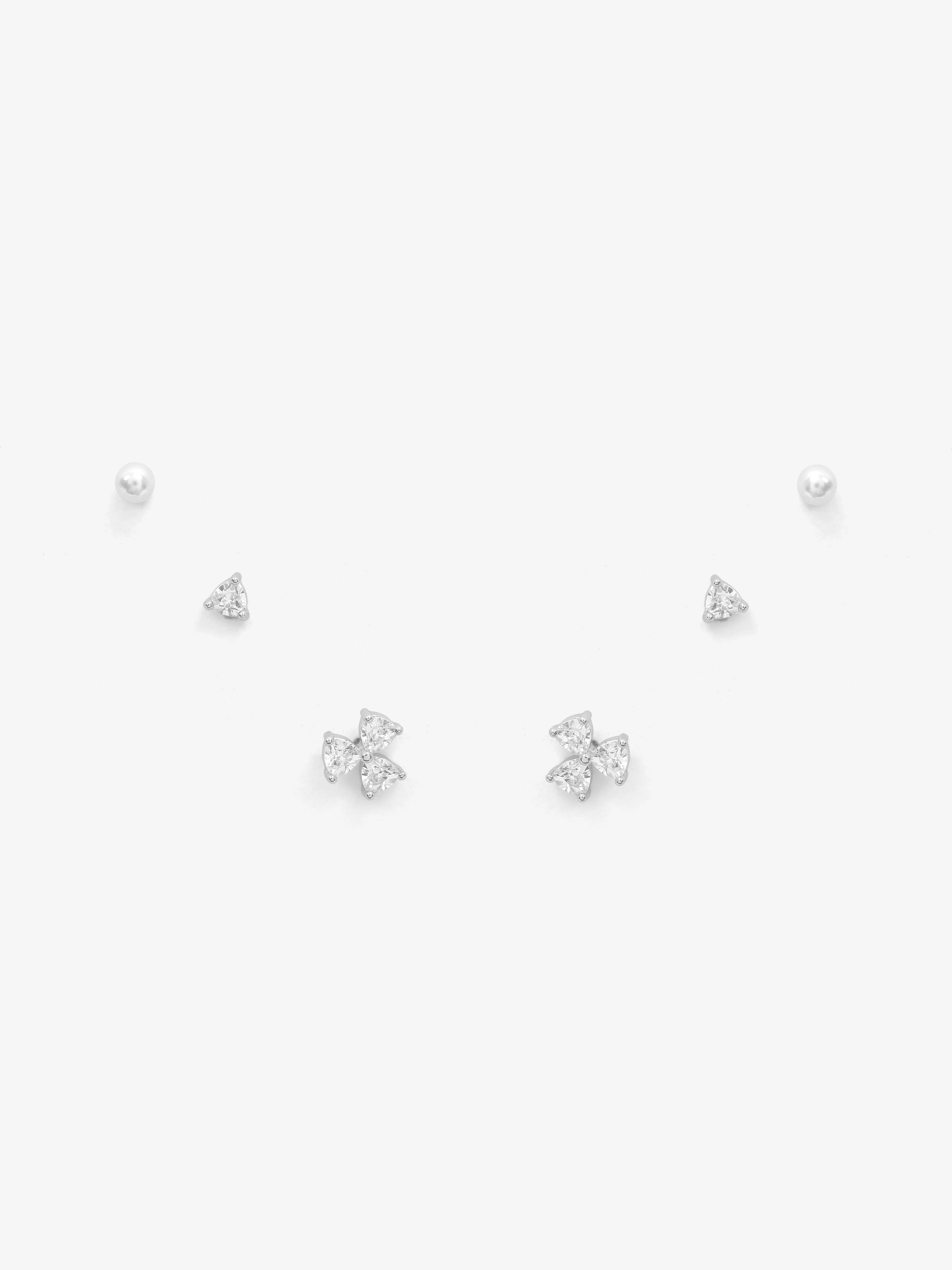 Floral Drop Silver Earstuds Set - EAWE5-105